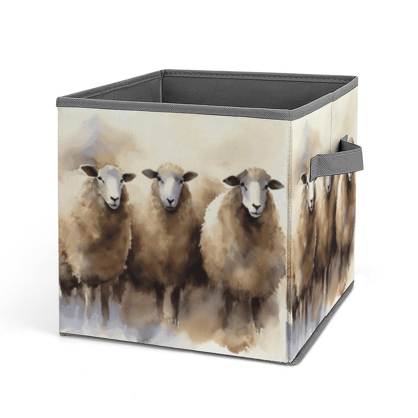 DWVTSLH Sheeps Watercolor Cube Storage Bins with Handle, Foldable Storage Cubes, 11 Inch Large Storage Baskets, Washable Fabric Closet Organizer for Shelves, Decorative Clothes Storage Boxes