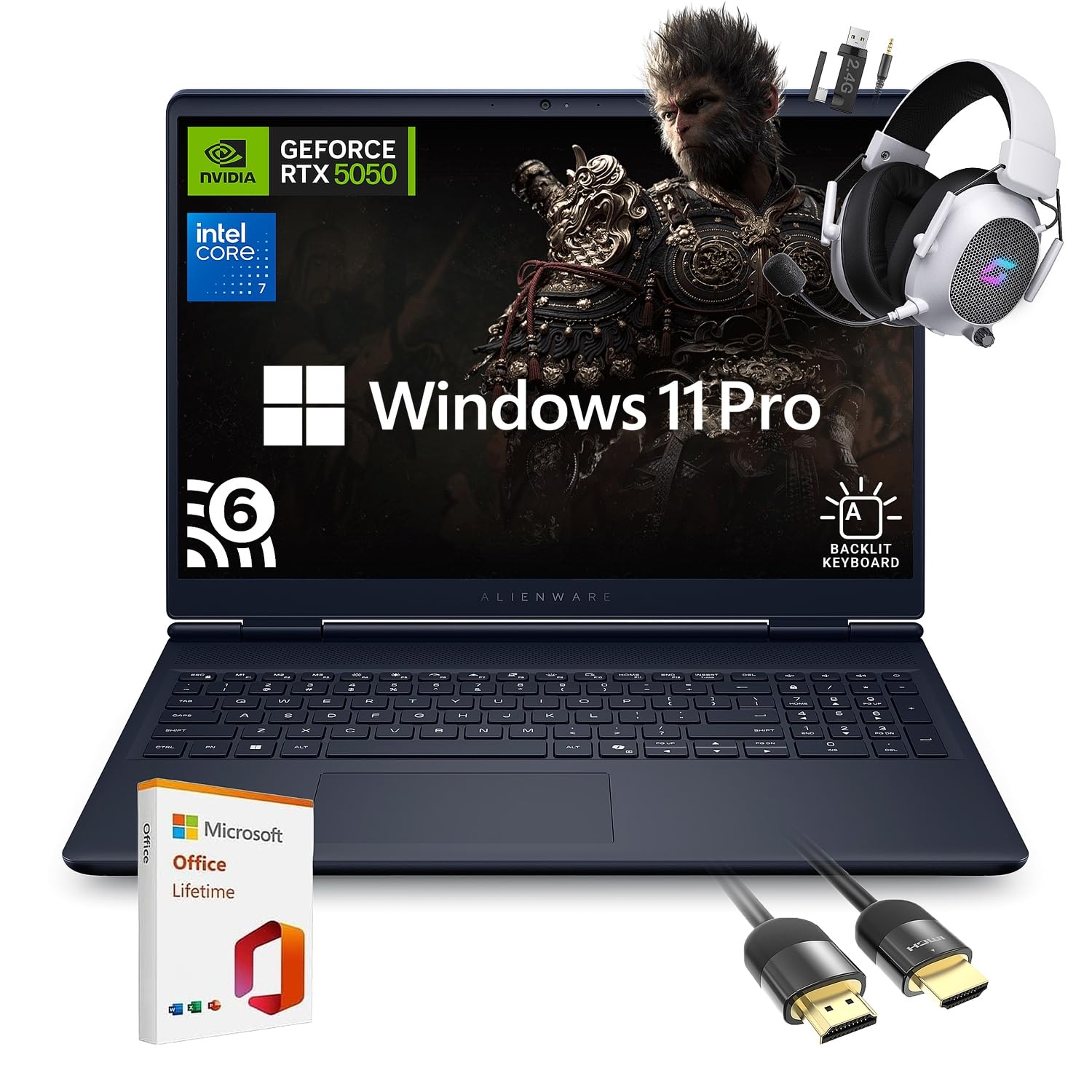 Alienware 16 Aurora Gaming Laptop AC16250, 16" WQXGA Display, NVIDIA GeForce RTX 5050, Intel Core 7-240H, 16GB RAM, 1TB SSD, Backlit Keyboard, with Mytrix Assy Office Lifetime, Wins 11 Pro