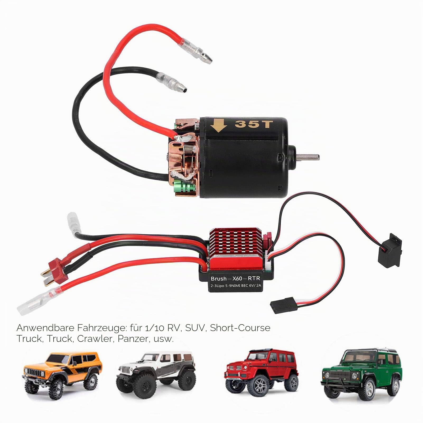 1/10 RC Motor ESC, 540 Brushed Motor 35T 45T 55T mit 360A ESC Combo, 1/10 Elektro RC High Speed ​​Controller T Plug Zubehör Passend für 1/10 RC Rennwagen Truck(55T)