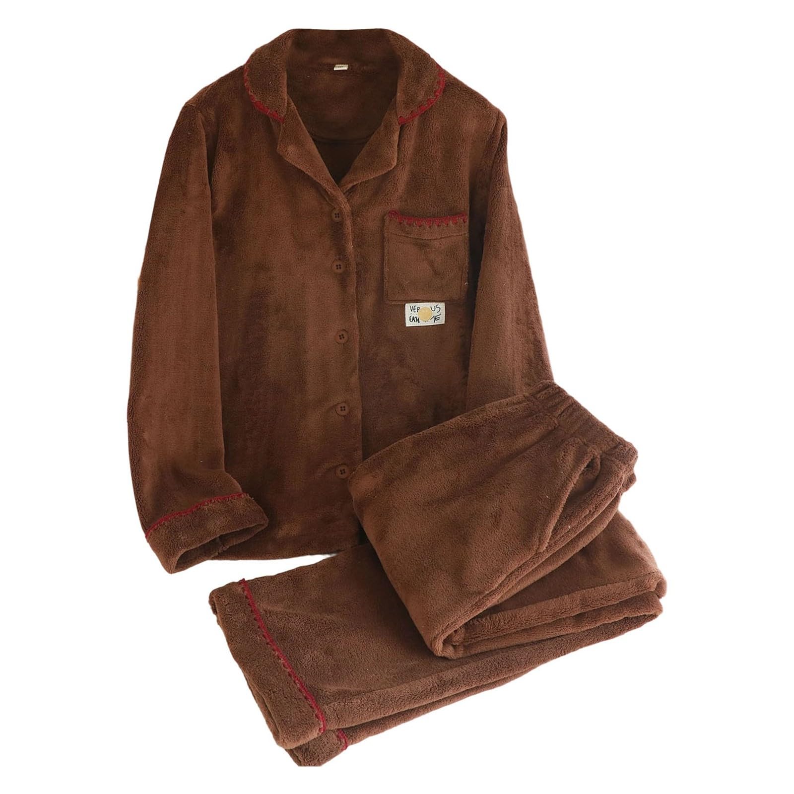 Generisch Pigiama da donna in tinta unita, leggero, morbido, pigiama con bottoni, biancheria da notte e pantaloni da pigiama, 2 pezzi, casual, elegante, per la casa, per il tempo libero