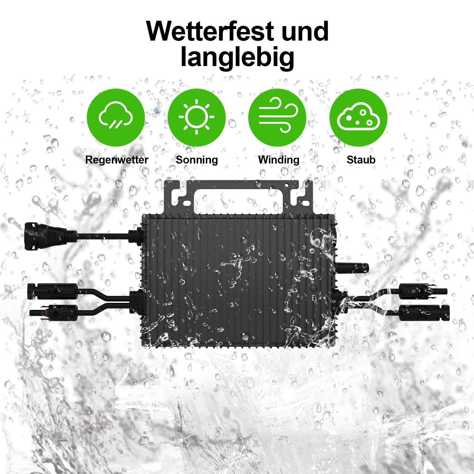 Mikro Wechselrichter 1000W mit 2 MPPT, Balkonkraftwerk，IP67，WLAN | Plug & Play mit 5 m AC-Kabel, bis zu 96 % Wirkungsgrad und App-Steuerung
