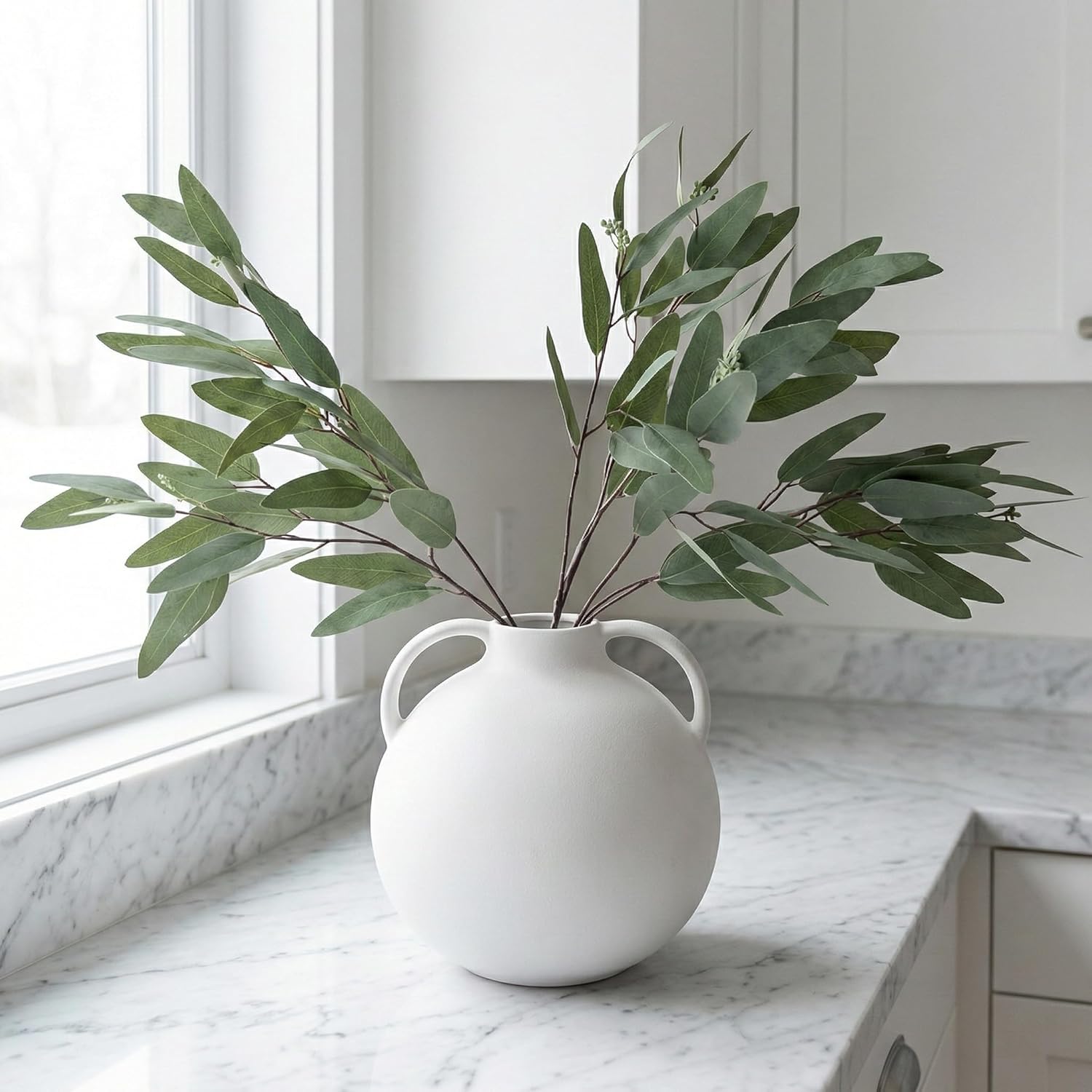 ANNIE&PANDA 3 Pack Faux Artificial Eucalyptus Stems with Faux Seeds 31'' Tall Fake Plants Leaves Olive Tree Branches Faux Greenery Stems for Bridal Wedding Bouquet Vase Table Centerpiece Decor - Image 5