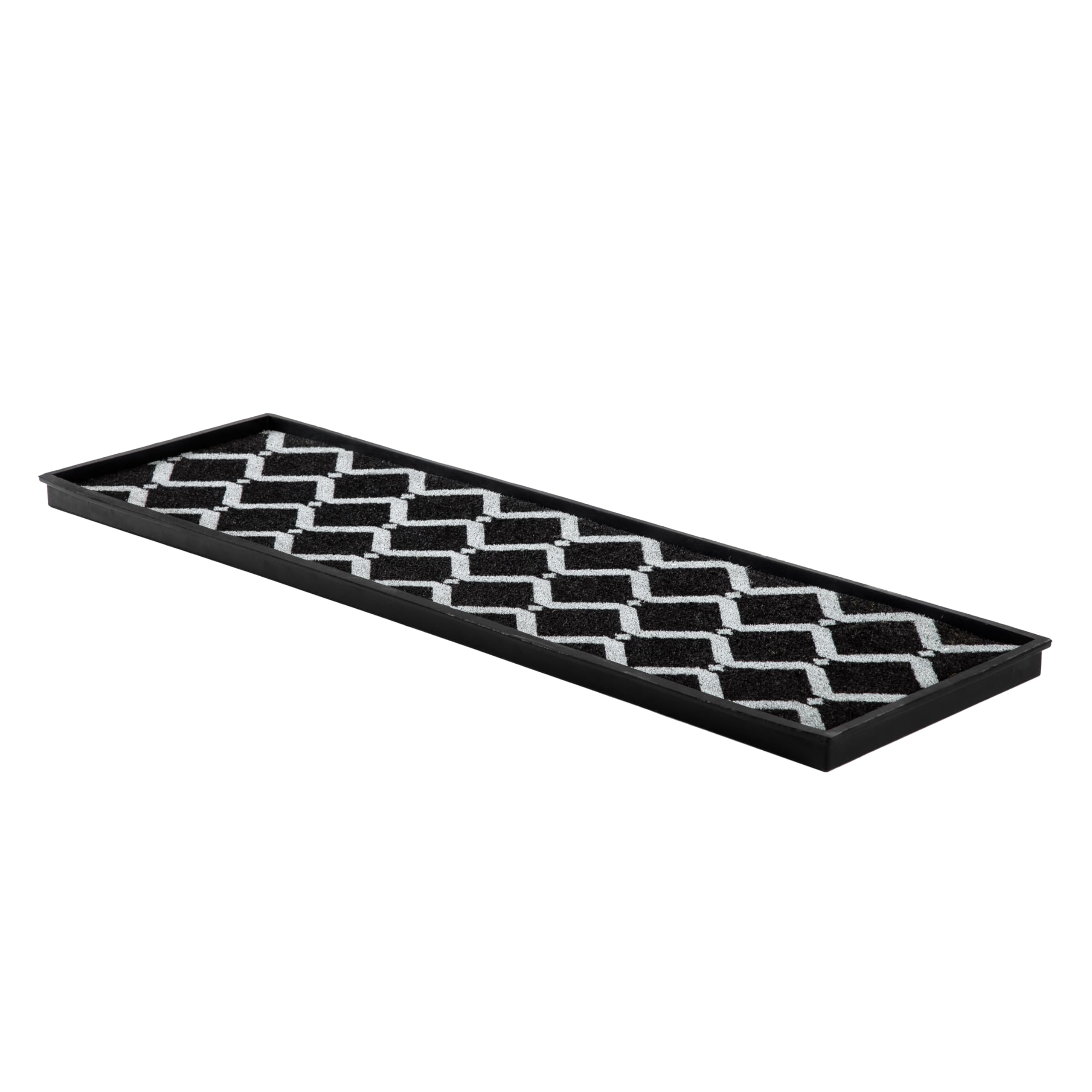 Anji Mountain Rubber Boot/Shoe Tray with Coir, Fits 4 Pair (46.5" Wide), Black and Ivory Diamond Insert