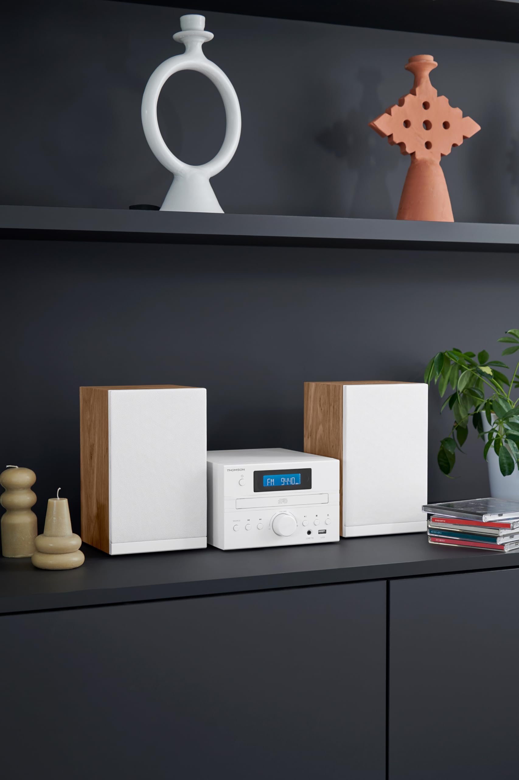 Microchaîne - THOMSON - COSY MIC121BT - Lecteur CD, Bluetooth, Radio FM, MP3, USB - Bois et Blanc