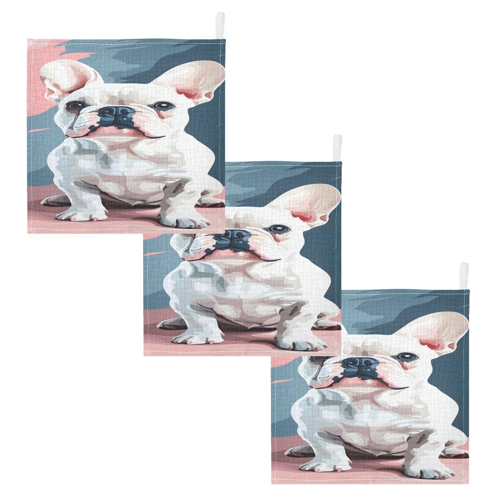 YETTASBIN Cute White French Bulldog Muslin Baby Hand Washcloths Soft Cotton Bath Face Towel 4 Layers Extra Absorbent