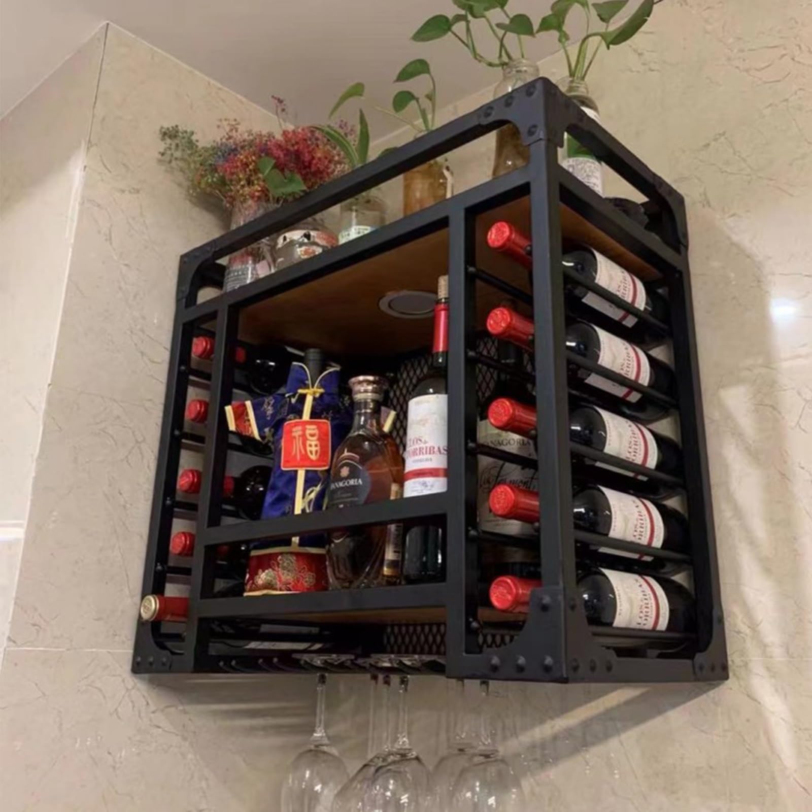 Étagère d'affichage multifonctionnelle pour bouteilles d'alcool et vin murale