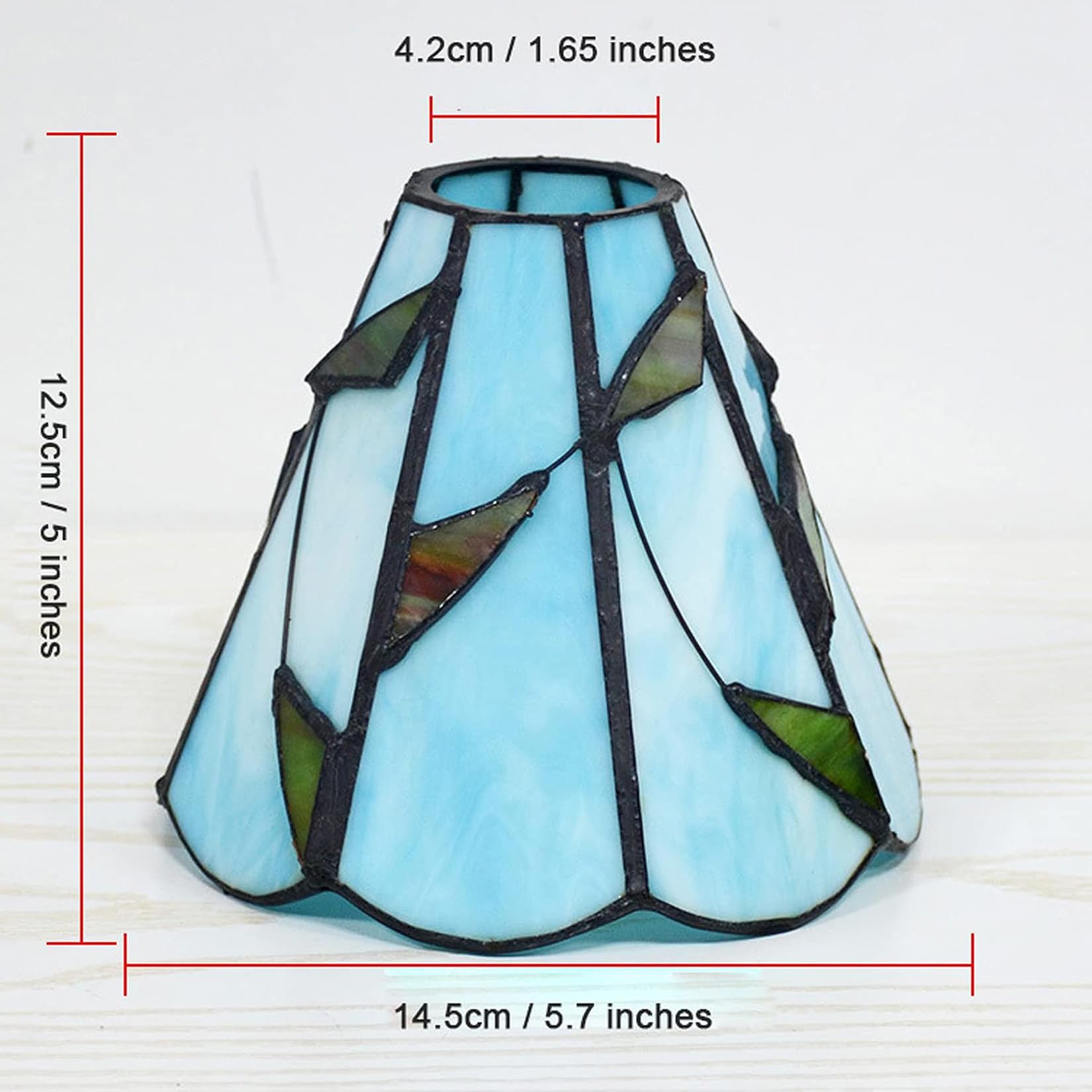 Sostituzione Paralume in Stile Tiffany da 6 Pollici, Paralume in Vetro colorato con Foglie Verdi Solo per lampade da Tavolo, lampade a Sospensione, Applique, Blu, Foro Grande