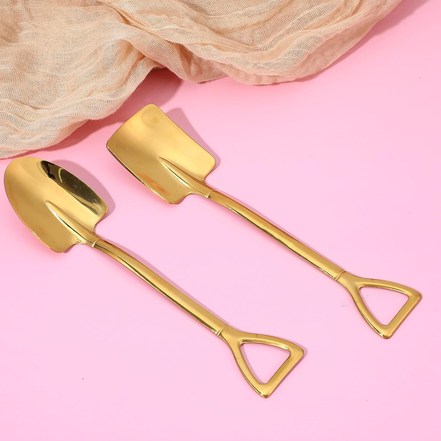 2PCS Mini Shovel Spoons, Stainless Steel Shovel Spoons Square Head Pointed Reusable Spoon Set for Coffee Dessert Ice Cream Tea Appetizers New Home Couples Gift