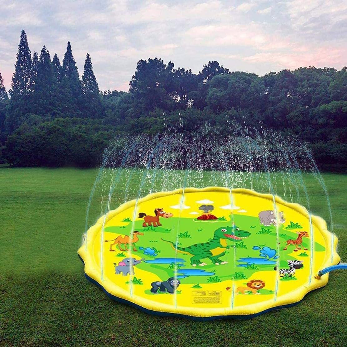 Aufblasbarer Sprinkler Wasserteppich,Außenwasserspiel, 170 cm, Kleiner Pool für Kinder, Klappbar und Leicht, für Kinder ab 2 Jahren (Blue Words)