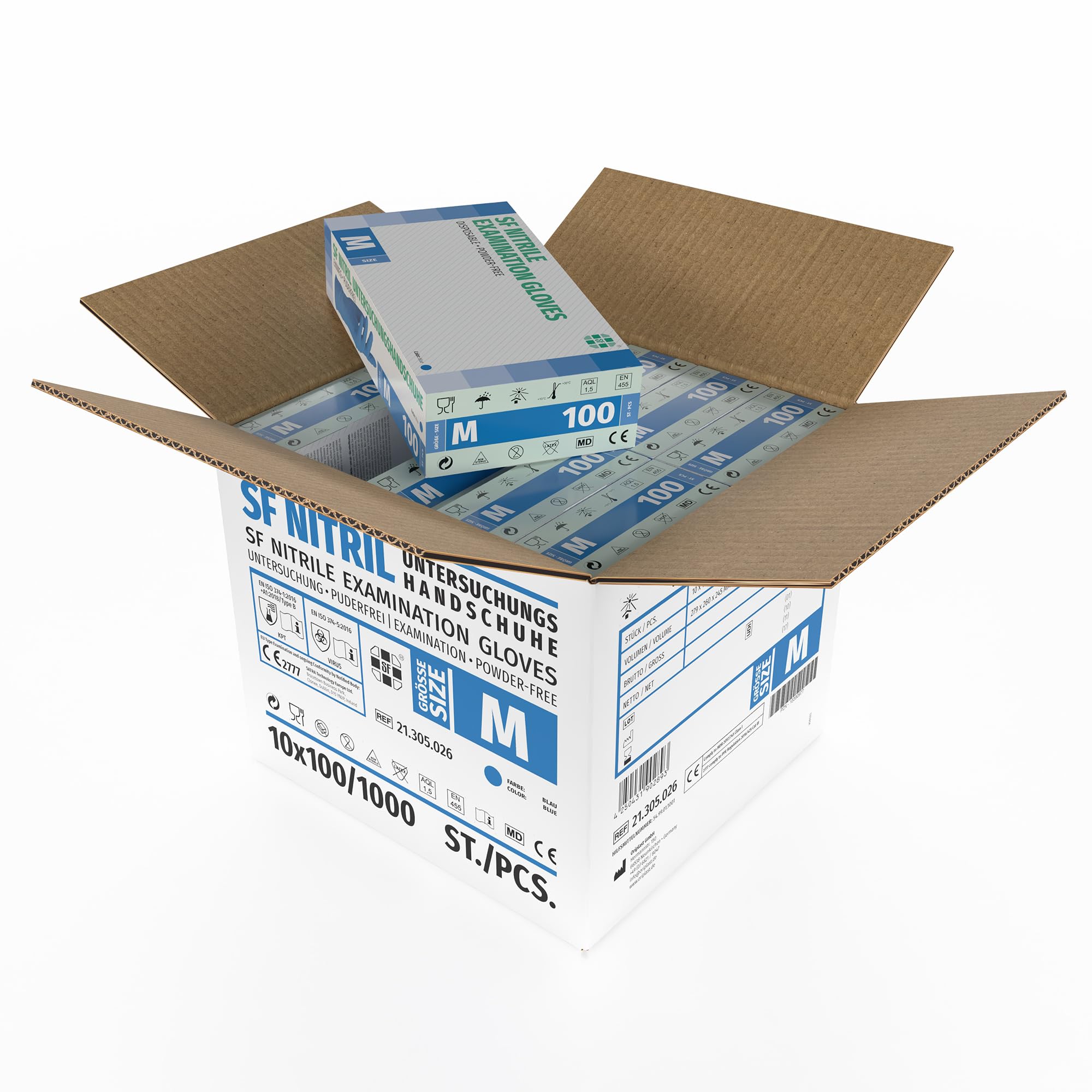 SF Gants nitrile M bleus – 1000 (10x100) gants jetables, non poudrés, sans latex, résistants, pour la cuisine, l’usage médical, le ménage, la mécanique, le tatouage, la coiffure, l’usage alimentaire