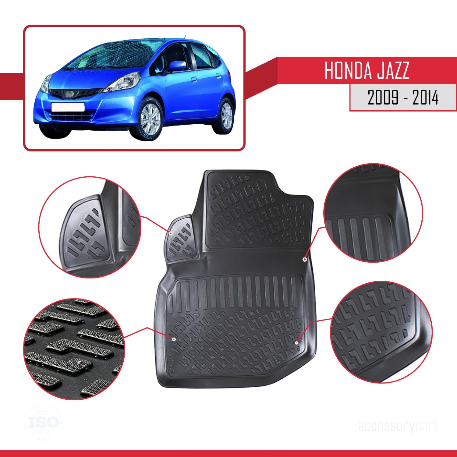 Dywaniki do Honda Jazz 2009-2015 bezzapachowe 4D gumowe dywaniki czarne