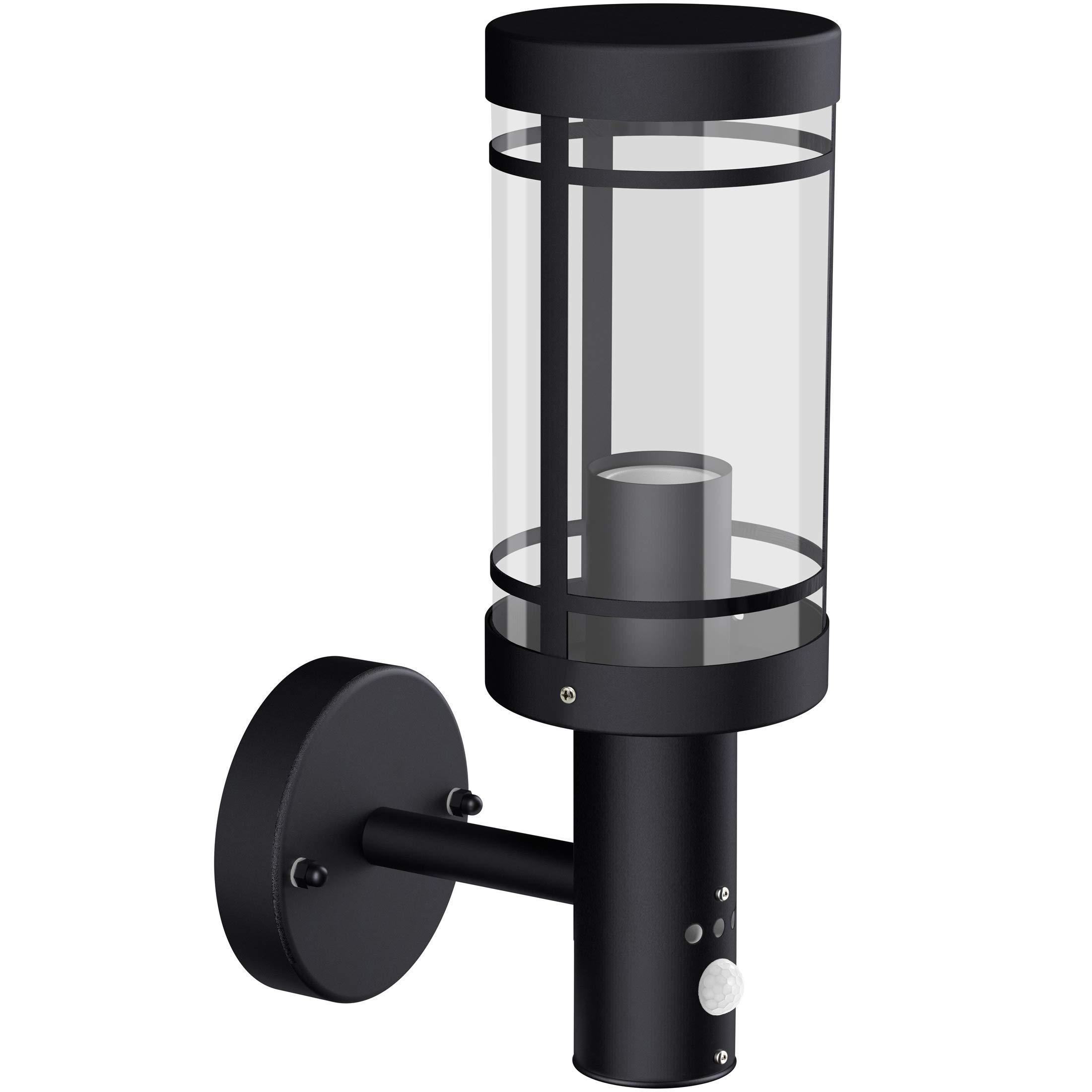 SSC-LUXon Außen Wandleuchte MOVI schwarz mit E27 Fassung - Wandlampe als Laterne mit Bewegungsmelder für Außen IP44