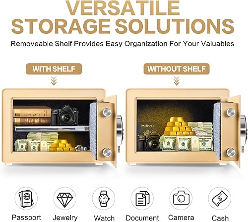 Miniatura 6 de Caja fuerte para el hogar, pequeña caja fuerte con bolsa ignífuga, estante extraíble, 1.0 pies cúbicos caja de seguridad electrónica digital para