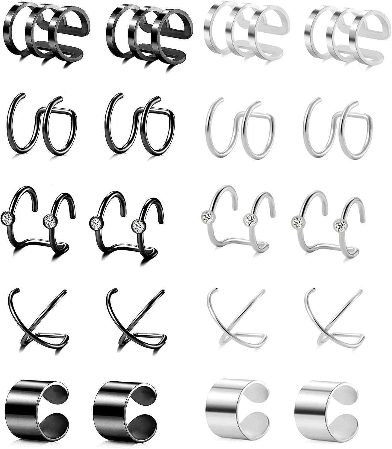 Tornito 4-10 Pairs Stainless Steel Ear Cuff Helix Cartilage Clip On Wrap Earrings Fake Nose Ring Non-Piercing Adjustable