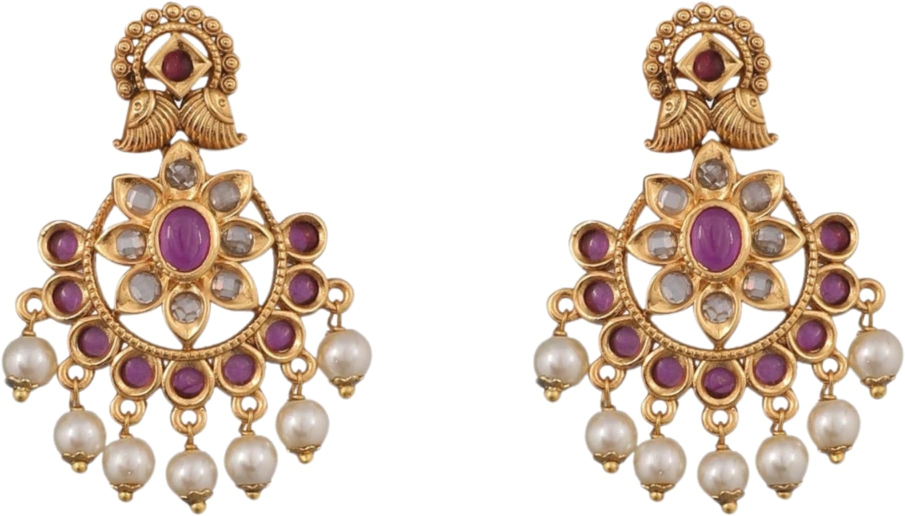 TARINIKANeetu Antique Jadau Chandbali Earrings - Indian Earrings for Women | Perfect for Ethnic Occasions | Traditional Indian Jewelry | 1 Year Warranty*
