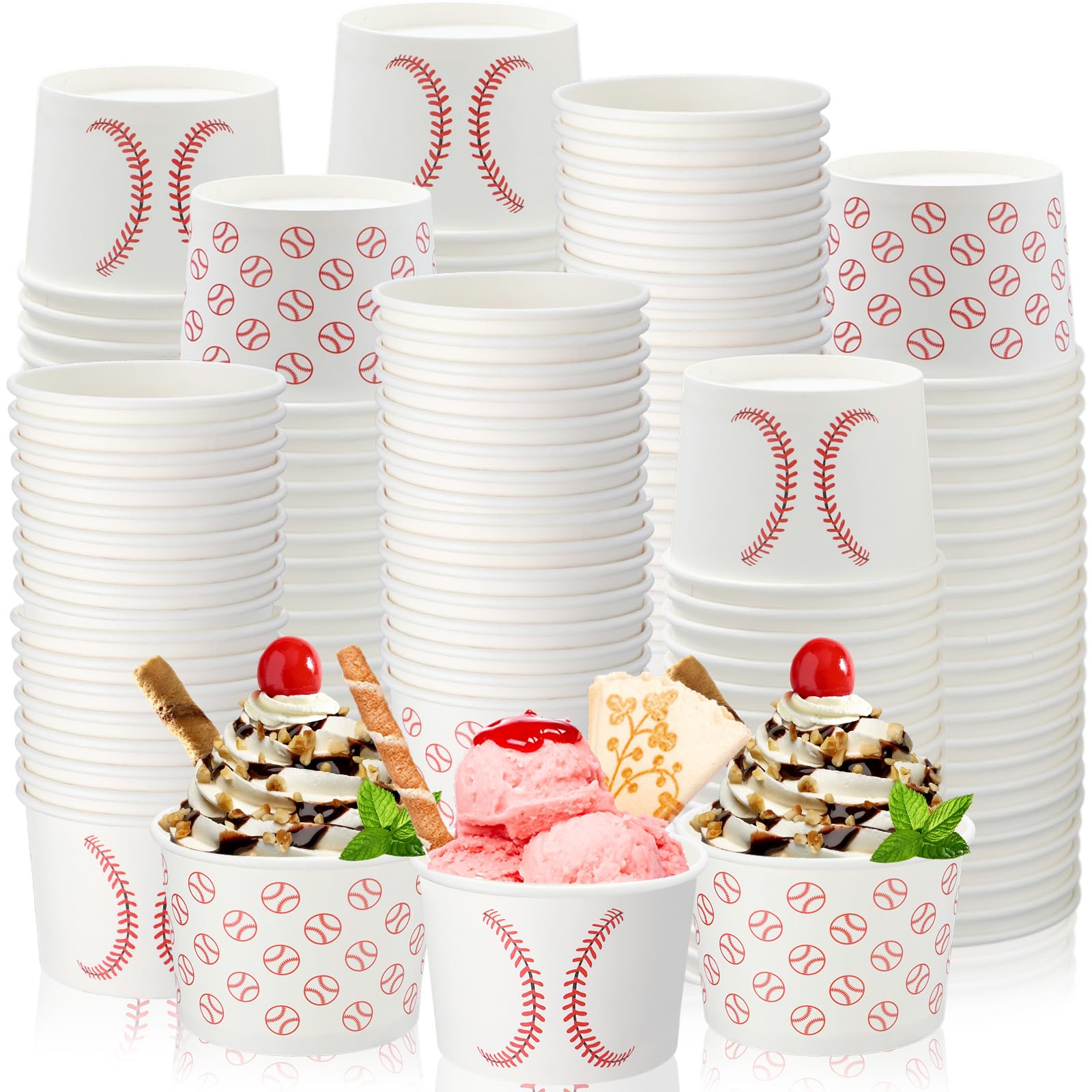 Honeydak 200 Pack Baseball 5 oz Ice Cream Cups Disposable Paper Dessert