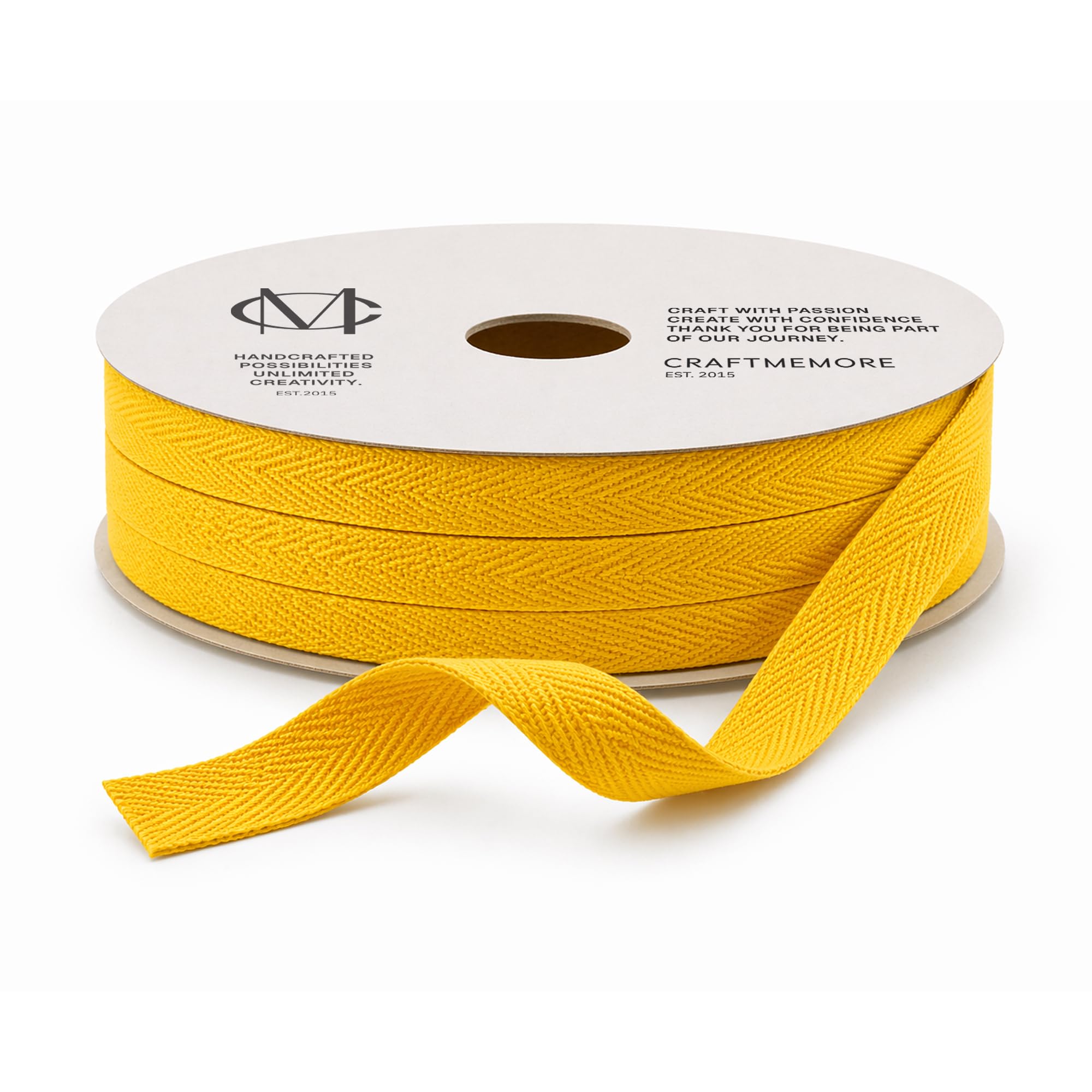 CRAFTMEMORE 3/4 Zoll Köperband, Stoffbänder, Gurtband, Fischgrätenmuster, Köper, Schrägband, für Kleidung, Nähen, Basteln, Spitze, 36 Meter (MP50 Gelb)
