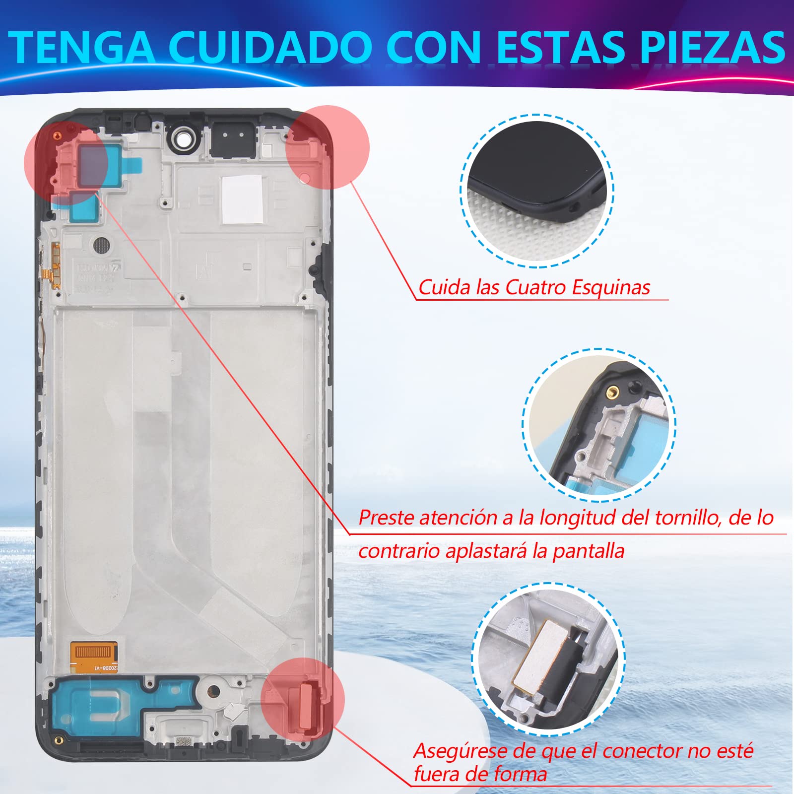 RongZy para Xiaomi Redmi Note 10/Note 10s 4G LCD+Pantalla Táctil Digitalizador Asamblea Reemplazo +Reparación Herramientas(Negro con Marco)