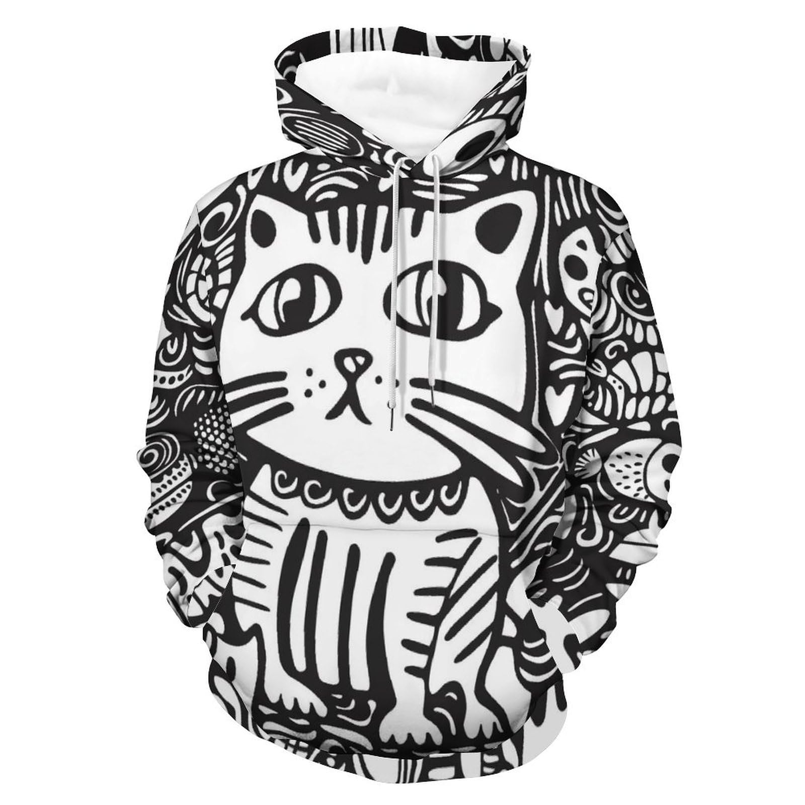 Sweatshirt poisson et chat noir pullover manches longues taille S - 8