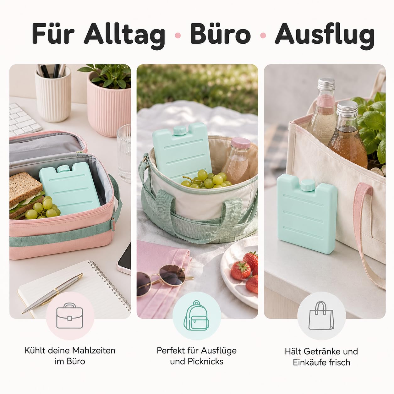 MIJOMA Zestaw mini wkładów chłodzących – elementy chłodzące wielokrotnego użytku do torby chłodzącej, pudełka na lunch, podkładki chłodzące w pastelowych kolorach – nadają się do kontaktu z żywnością