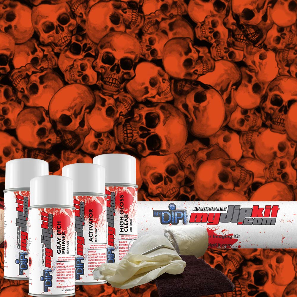Bright Orange Dead Hedz Skulls - Hydrographics Film Kit - MyDipKit - LL-801-Bright-Orange - Water Transfer Printing