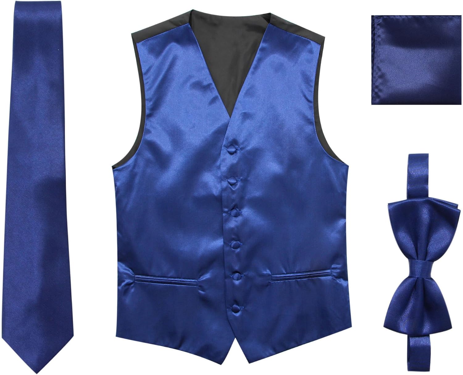 JAIFEI Satin Men Wedding Vest – Set with Neck Tie, Bow Tie & Handkerchief