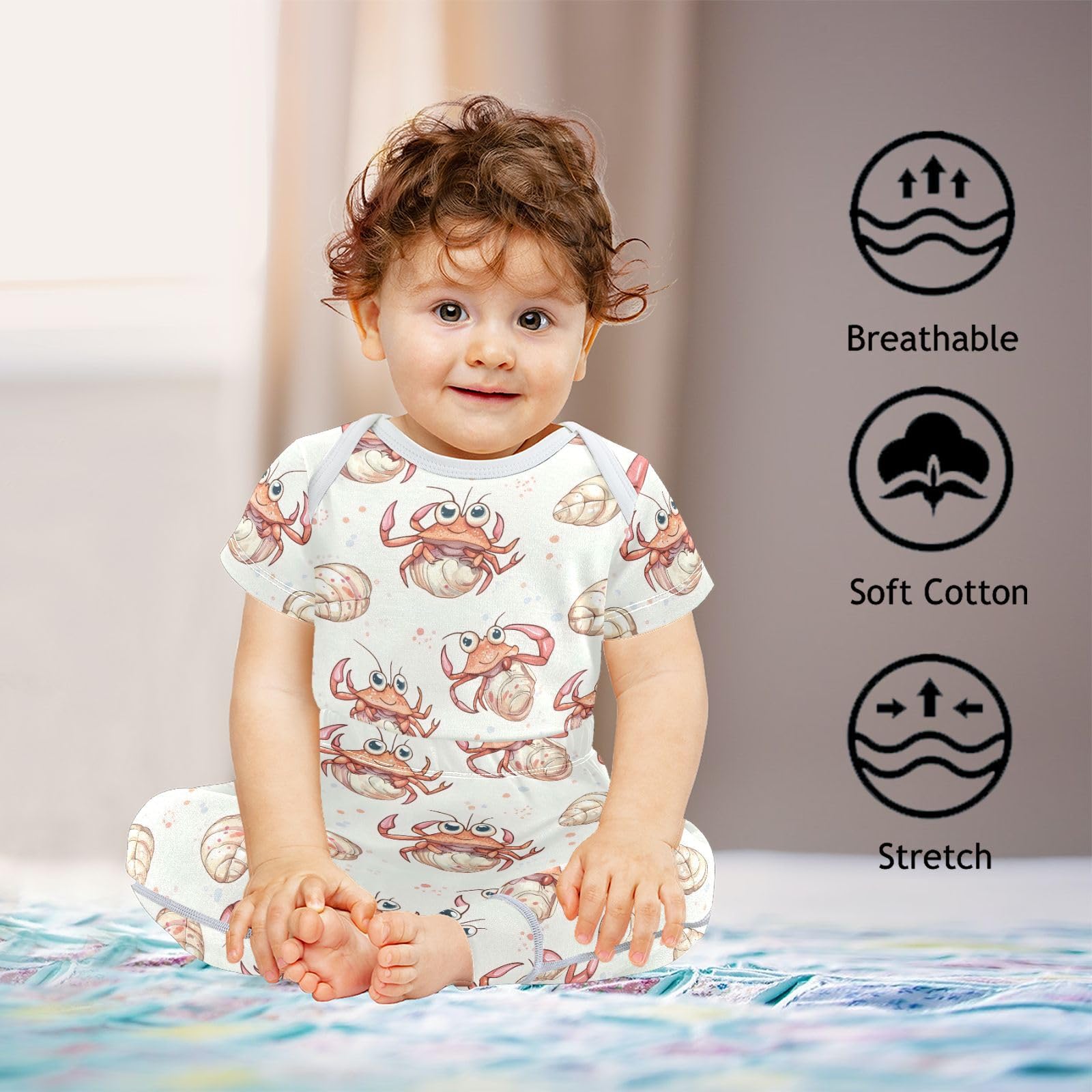 vvfelixl Cartoon Cute Hermit Crab Baby Layette Sets,Baby Bodysuits Set Unisex Short Sleeve Babys Pants Sets 9-12M