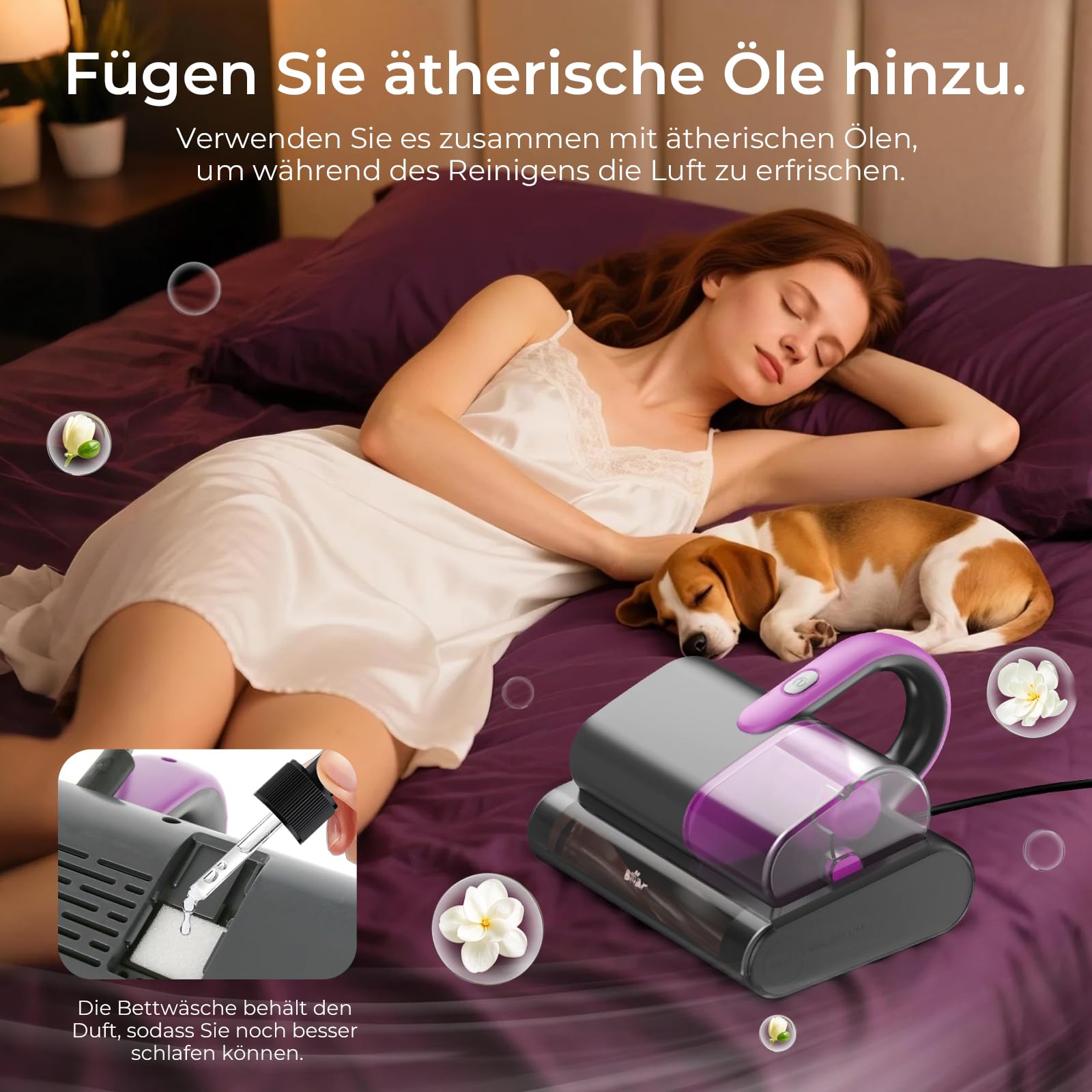 Bear Milbensauger für Matratzen,15kpa Absaugung 35000RPM, Milbenstaubsauger mit UV-C Licht, bekämpft Bettwanzen,entfernt 99,9% der Bakterien, Allergene,4m Kabel