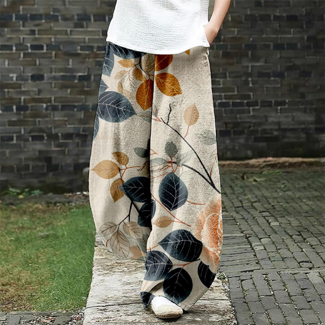 LOAIHA Women's Baggy Pants Elastic Waist Floral Wide Leg Yoga Sweatpants Harem Pant Lantern Trousers with Pockets - Image 2