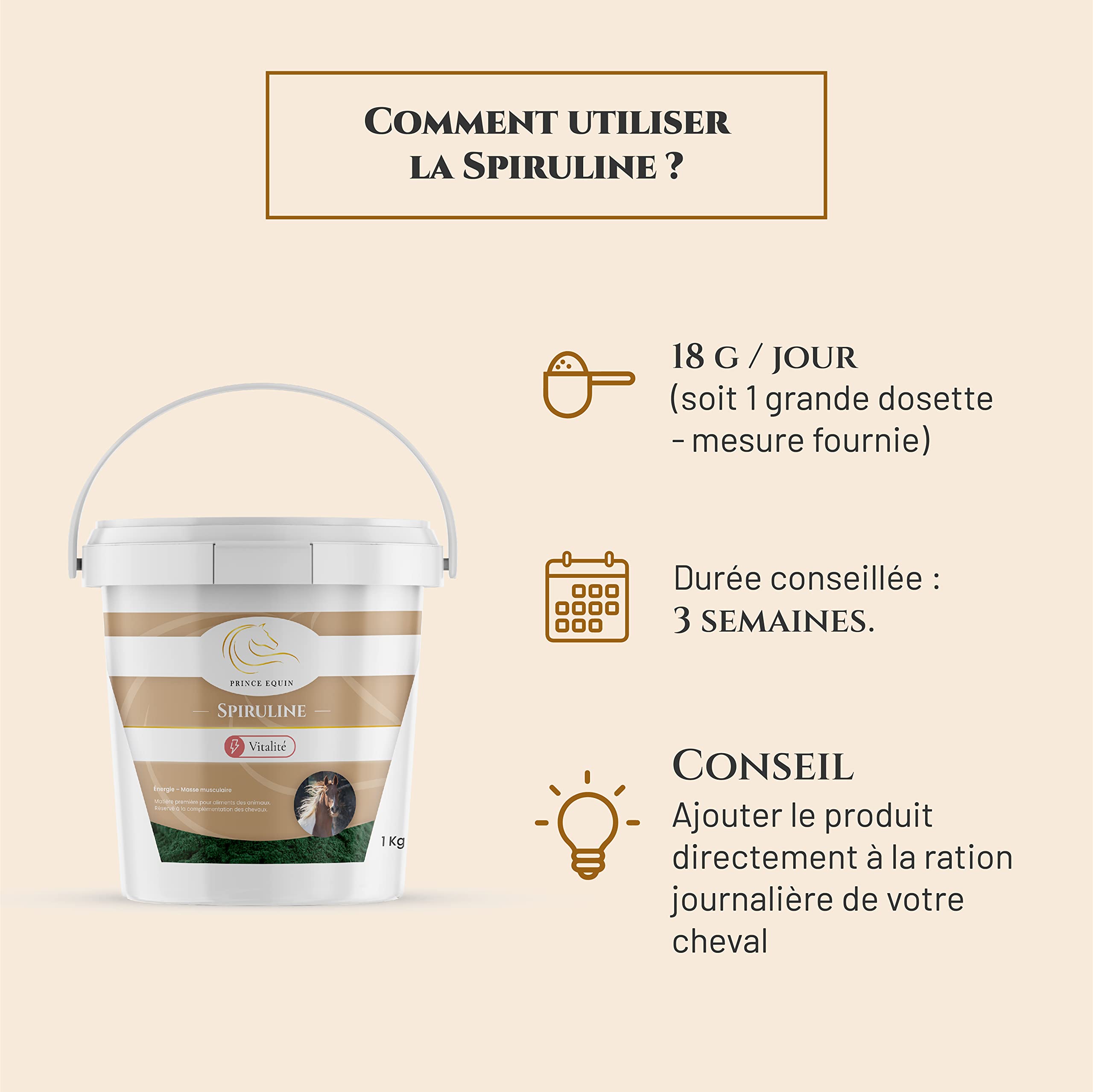 SPIRULINE - Complément nutritionnel Cheval - Seau 1 kg - Riche en protéines, vitamines, minéraux - Energie - Vitalité - Masse Musculaire Cheval - Marque Française