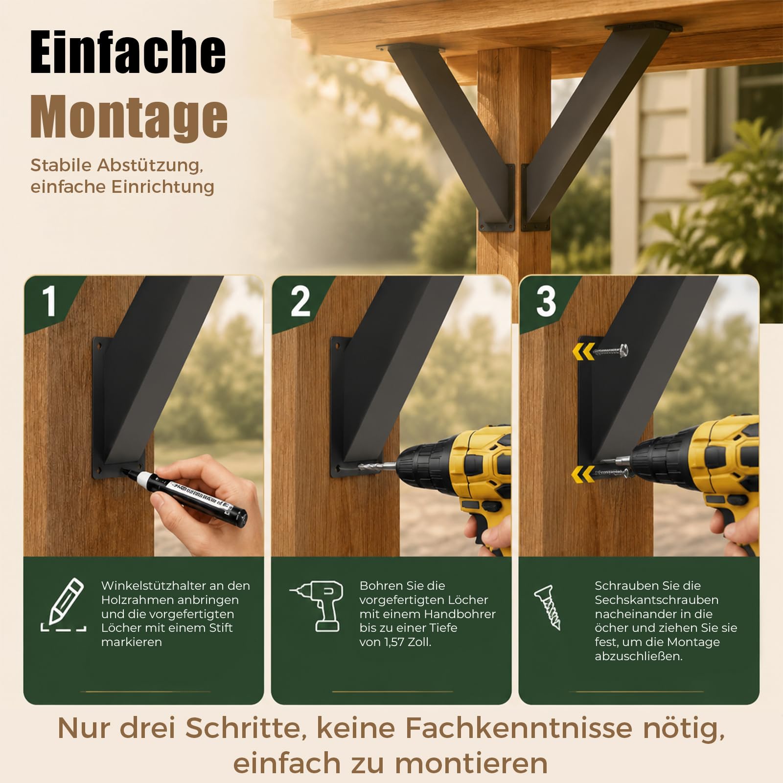 4 Stück 45-Grad Winkelhalterung, Balkenverbinder & Pfostenverbinde & Eckverbinder Holzverbinder, Rostfrei Wetterfest, für Pergola, Pavillon, Terrassenüberdachung