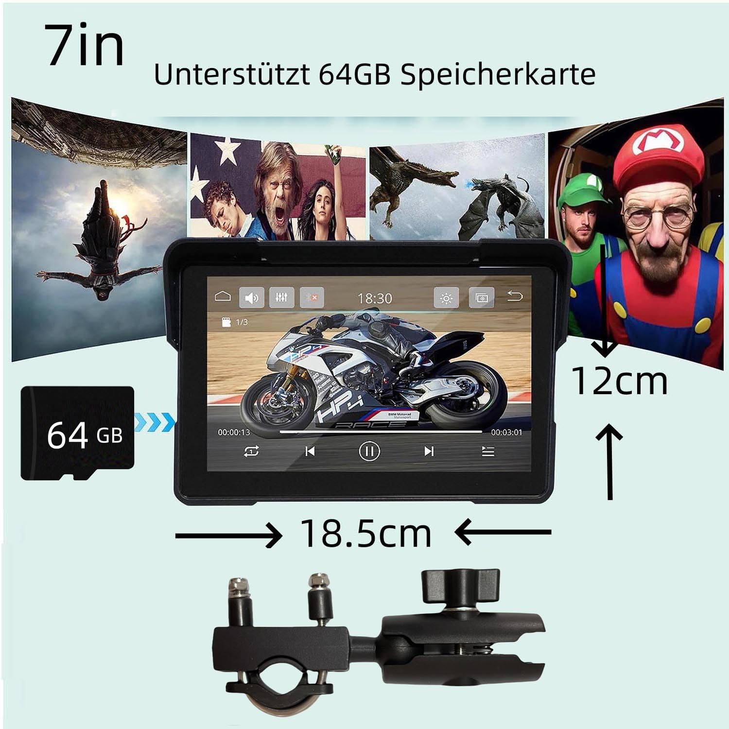 CarPlay Wireless Motorrad GPS 7-Zoll IPS Bluetooth Touchscreen, passend für Apple CarPlay, GPS Navigation(Es Wird empfohlen, den Startkreis direkt anzuschließen)