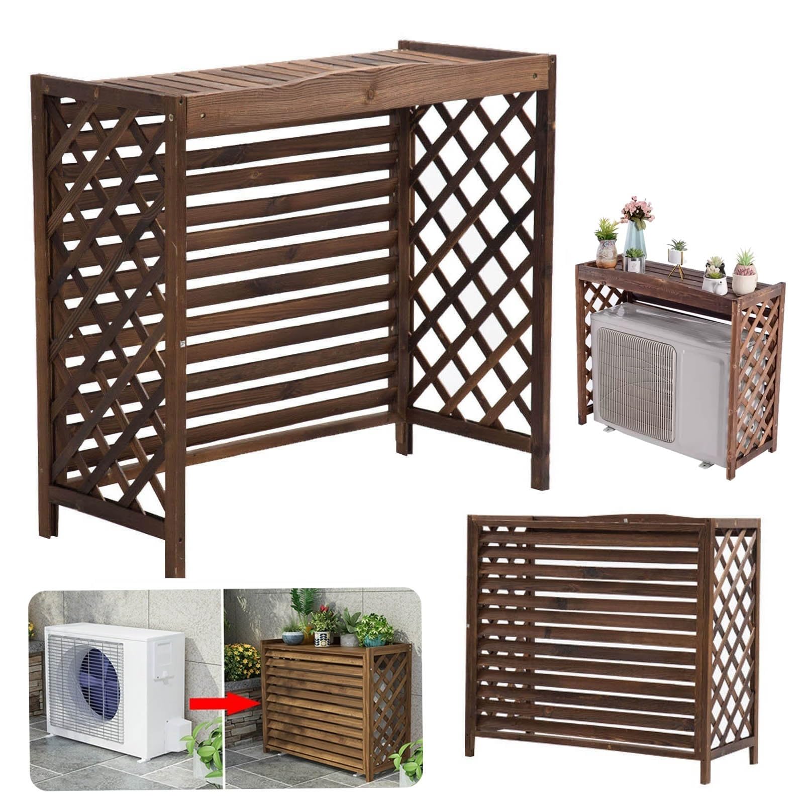 Funda Aire Acondicionado Exterior Madera Cubre Aire Acondicionado Exterio Funda Para Aire Acondicionado Balcon Cubierta Aire Acondicionado Exterior Protege Del Sol La Lluvia Soporte(86x35x80cm)