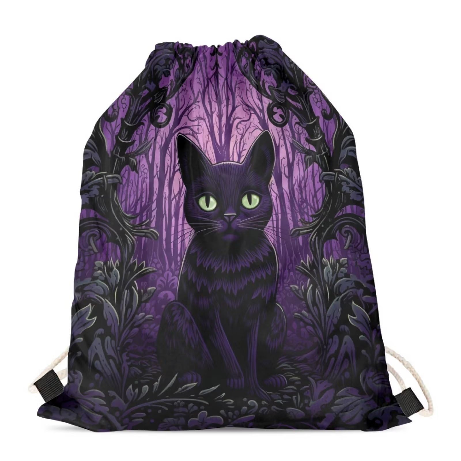 Upetstory Animals Patterned Drawstring Gym Bag for Teens Kids, Cinch Backpack for School Gifts, Black Cat 3, Traditional — image 1