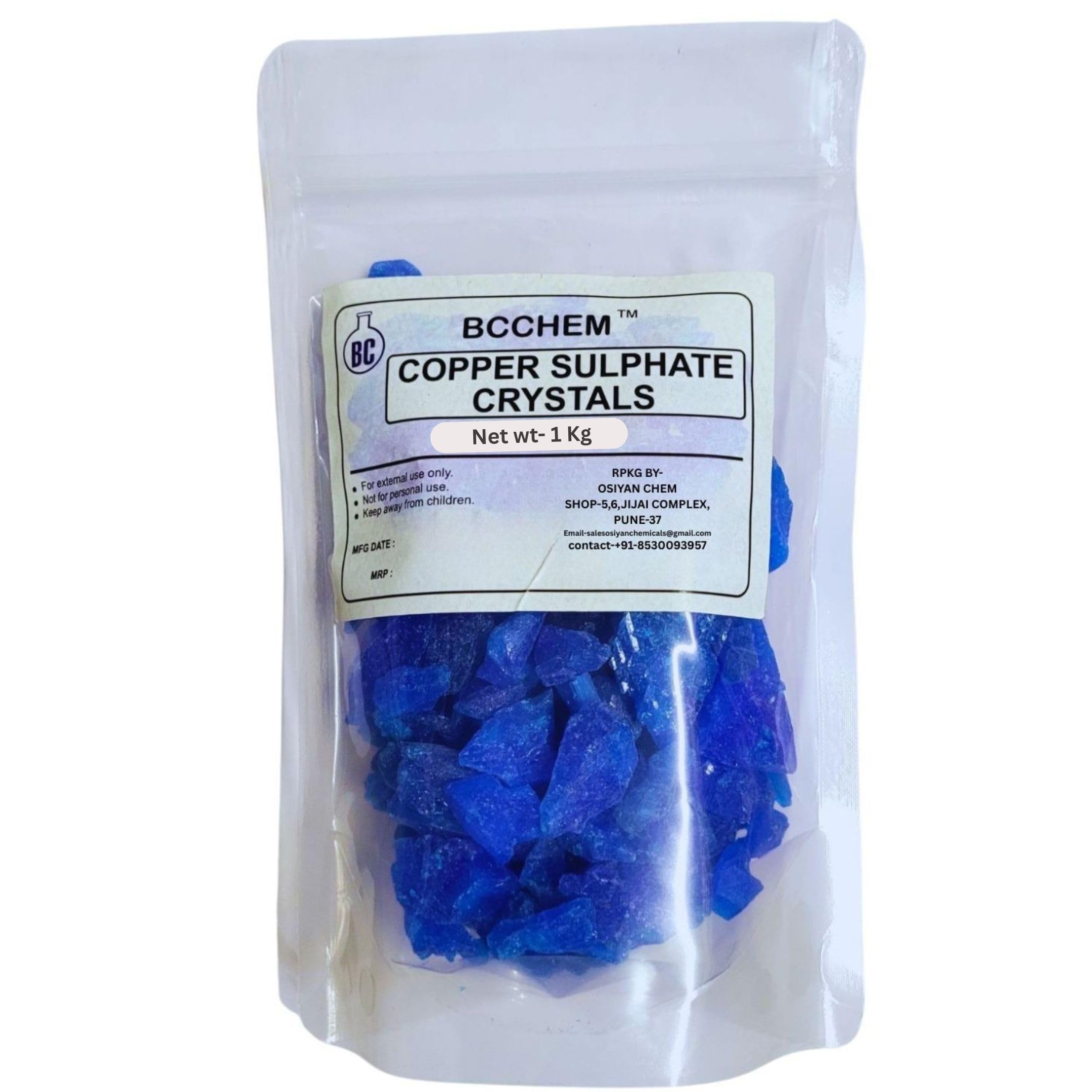 BCCHEM Copper Sulphate Crystals | Pure for Swimming Pool, Gardening, Trees| Algae Removal,Neela thota (1 kg)