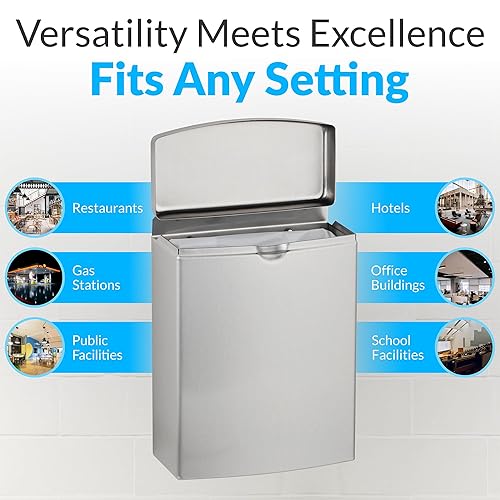 Miniatura 6 de Bobrick 270 Contura recipiente para servilletas sanitarias rectangular de acero inoxidable, 1 galón