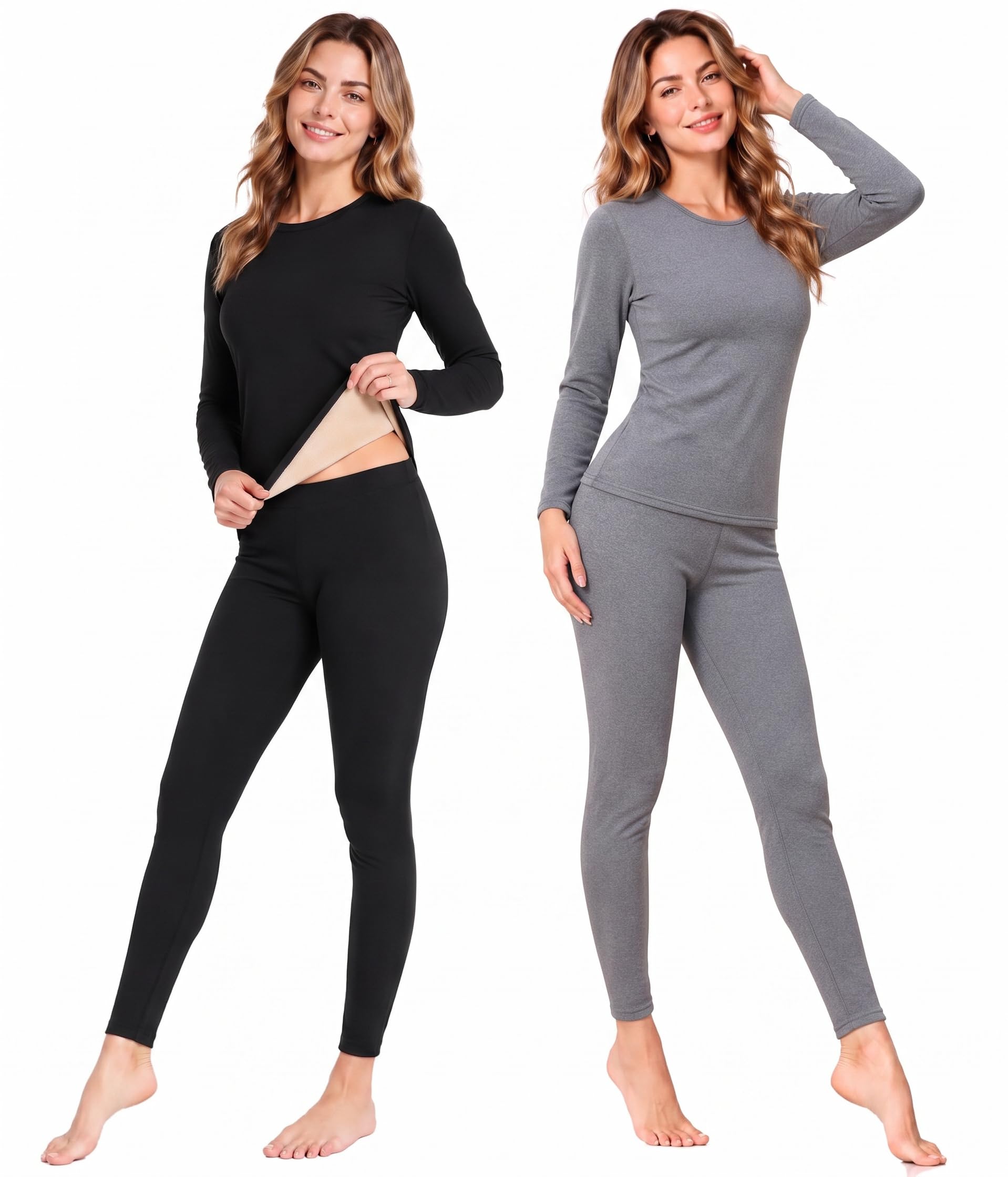 2 Sets Women's Thermal Underwear Long Johns Fleece Lined