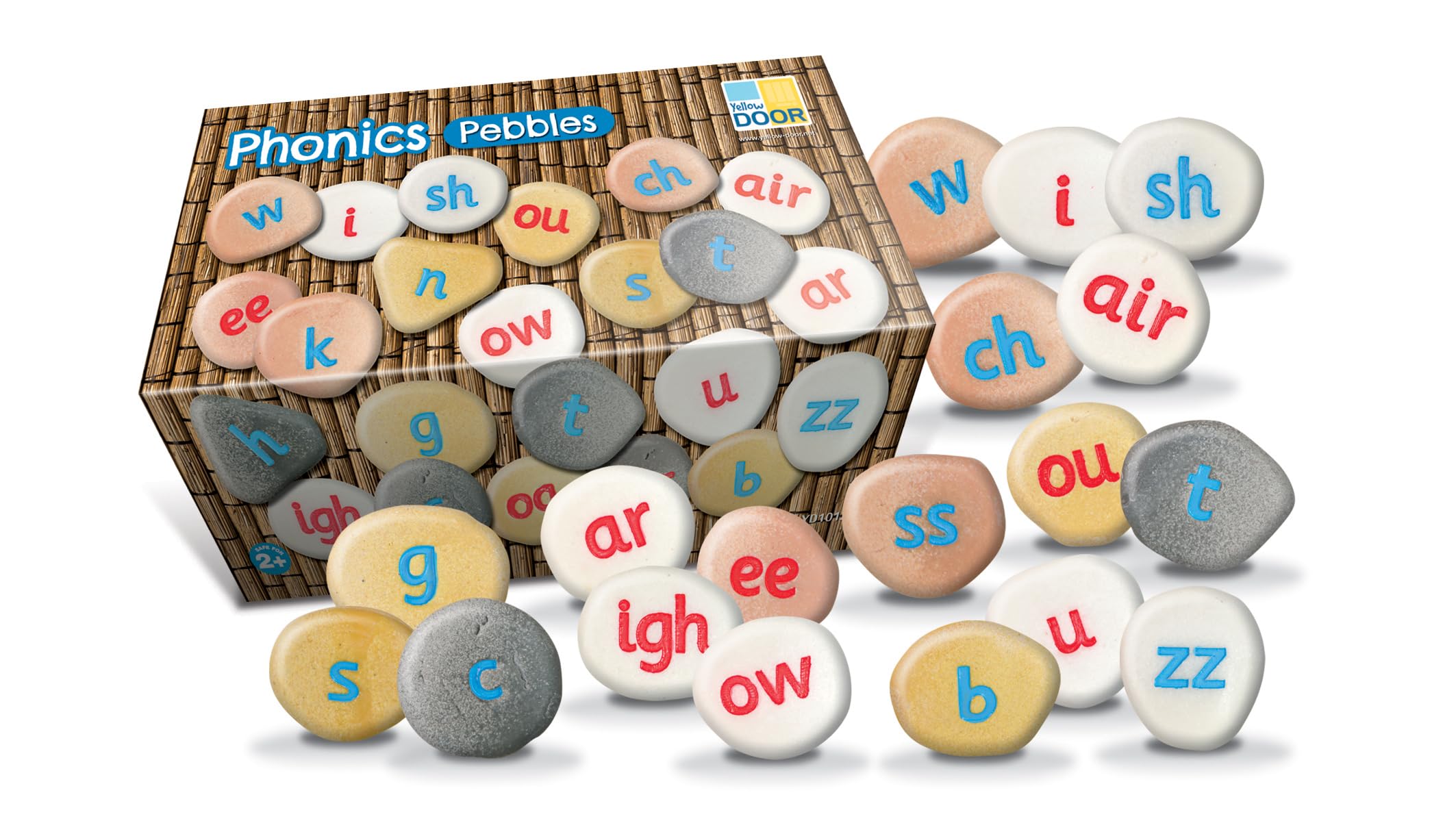 Yellow Door Phonics Pebble Set | ABC Spelling large lowercase letter Stones | Educational Toy for kids age 2 3 4 5 | Durable Outdoor Learning | Set of 64 | learn phonics phonemes diagraphs trigraphs