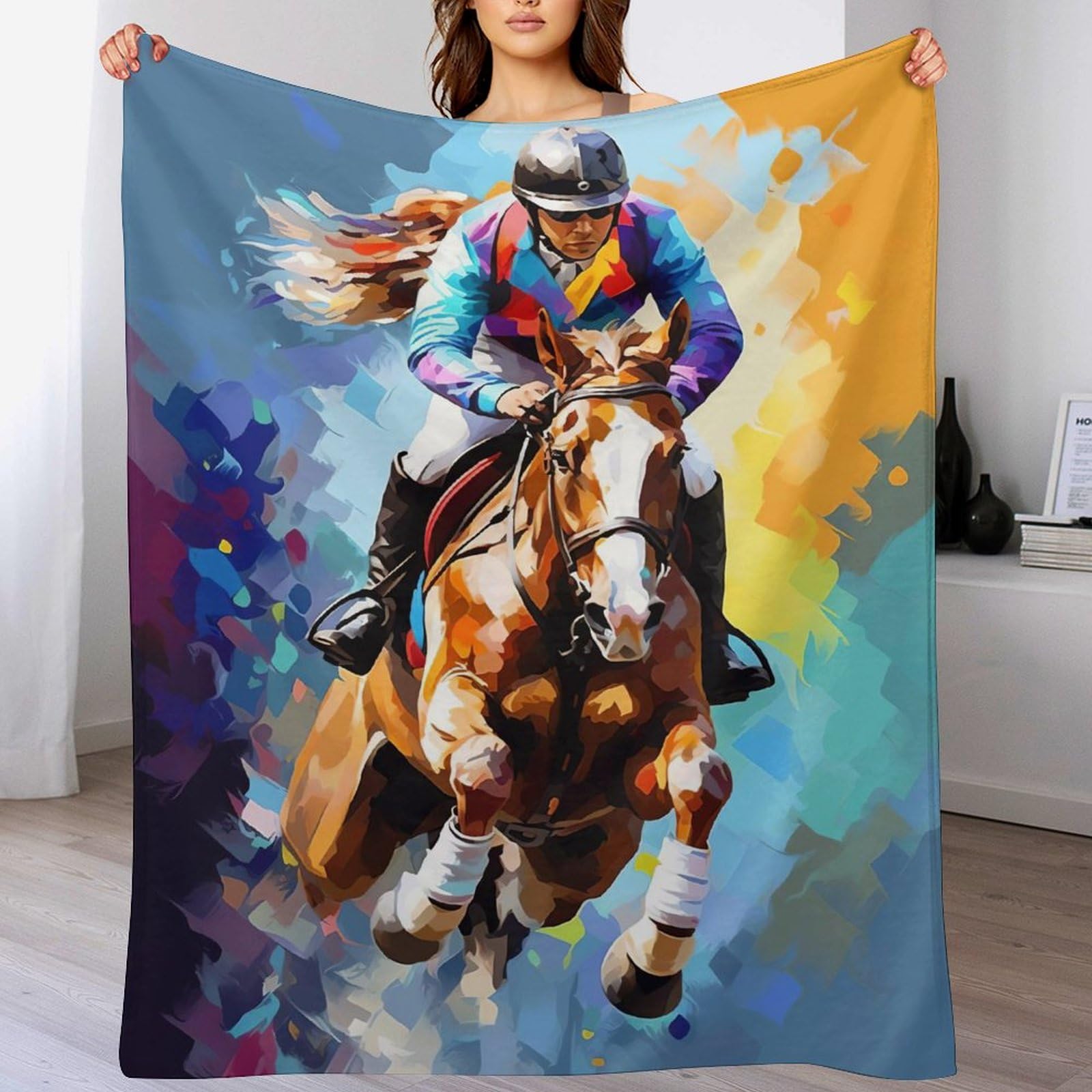 Couverture polaire douce flannel Cheval Racing pour des soirées cocooning au salon