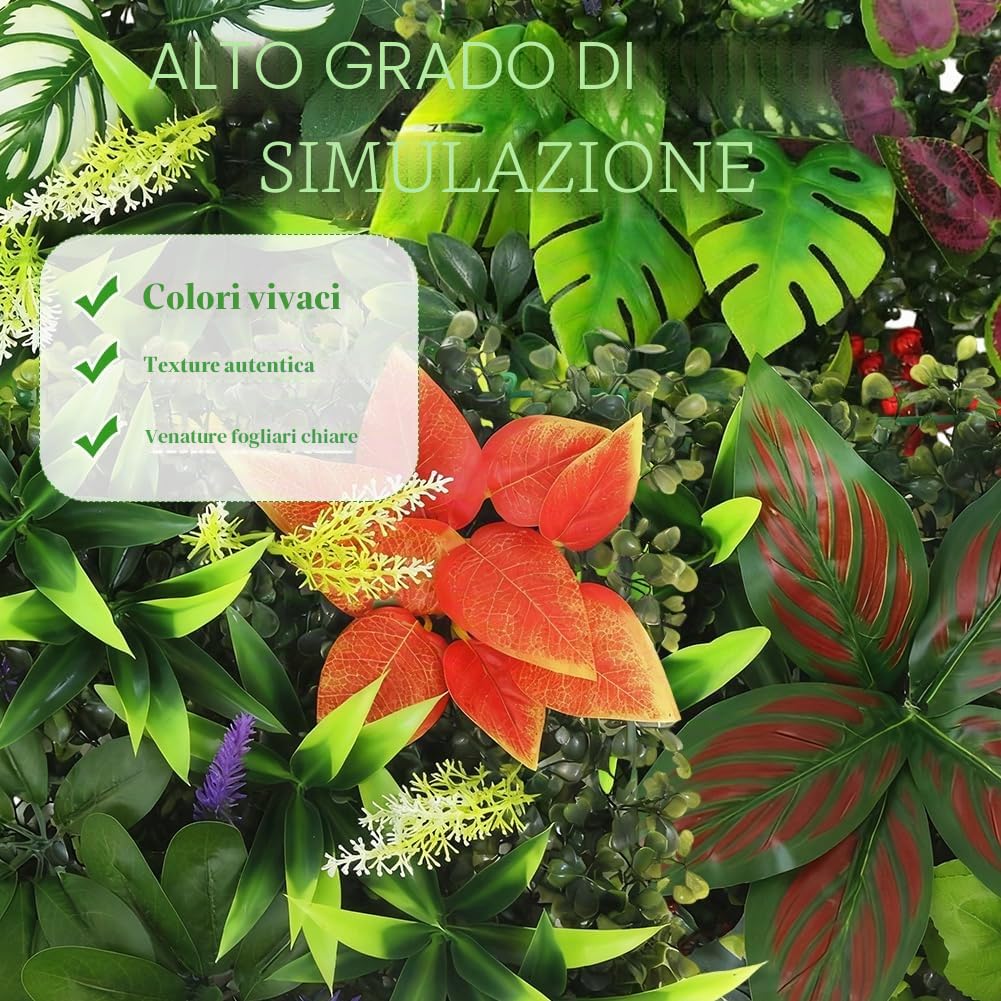 Piante artificiali da parete, 4 pezzi, per esterni, 25 x 25 cm, decorazione per la casa