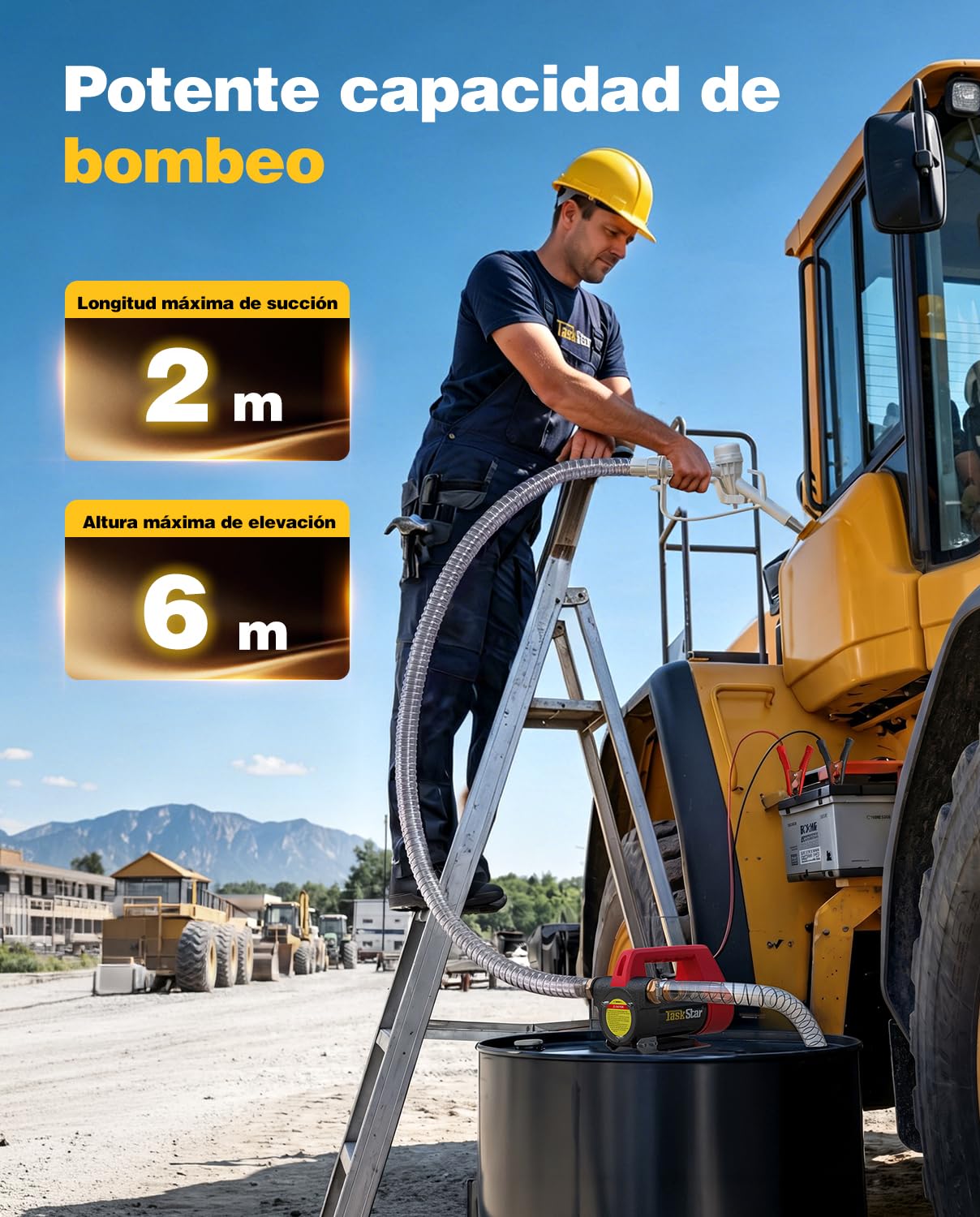 TaskStar Bomba Trasvase Gasoil 12V: Caudal 50 L/min, Eléctrica Bomba Portátil con Pistola, Filtro y Mangueras para Diésel, Biodiésel, Queroseno y Gasóleo – Para Casa, Granja y Obra