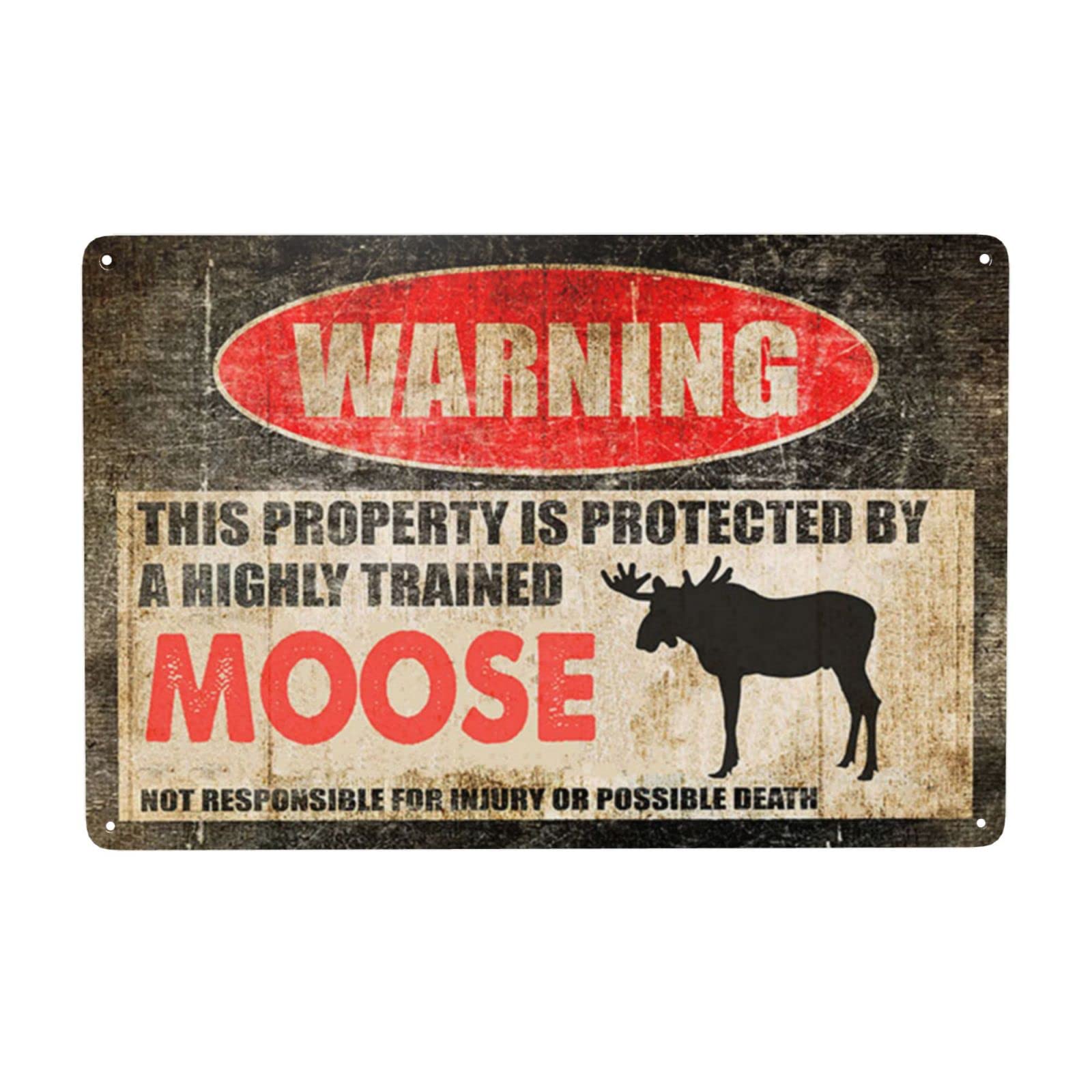 peiyeety Tin Sign Funny Attack Moose Sign Warning Danger Metal Tin Sign Vintage Tin Metal Sign Bar Club Cafe Garage Wall Decor 8x12 Inch