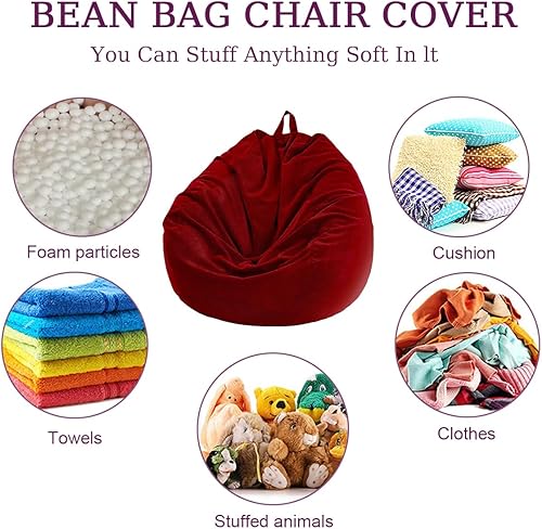 Miniatura 4 de Lukery Puf para adultos (sin relleno), funda de puf de color sólido, puf de pana, cómodo puf perezoso, puf de almacenamiento de animales de peluche