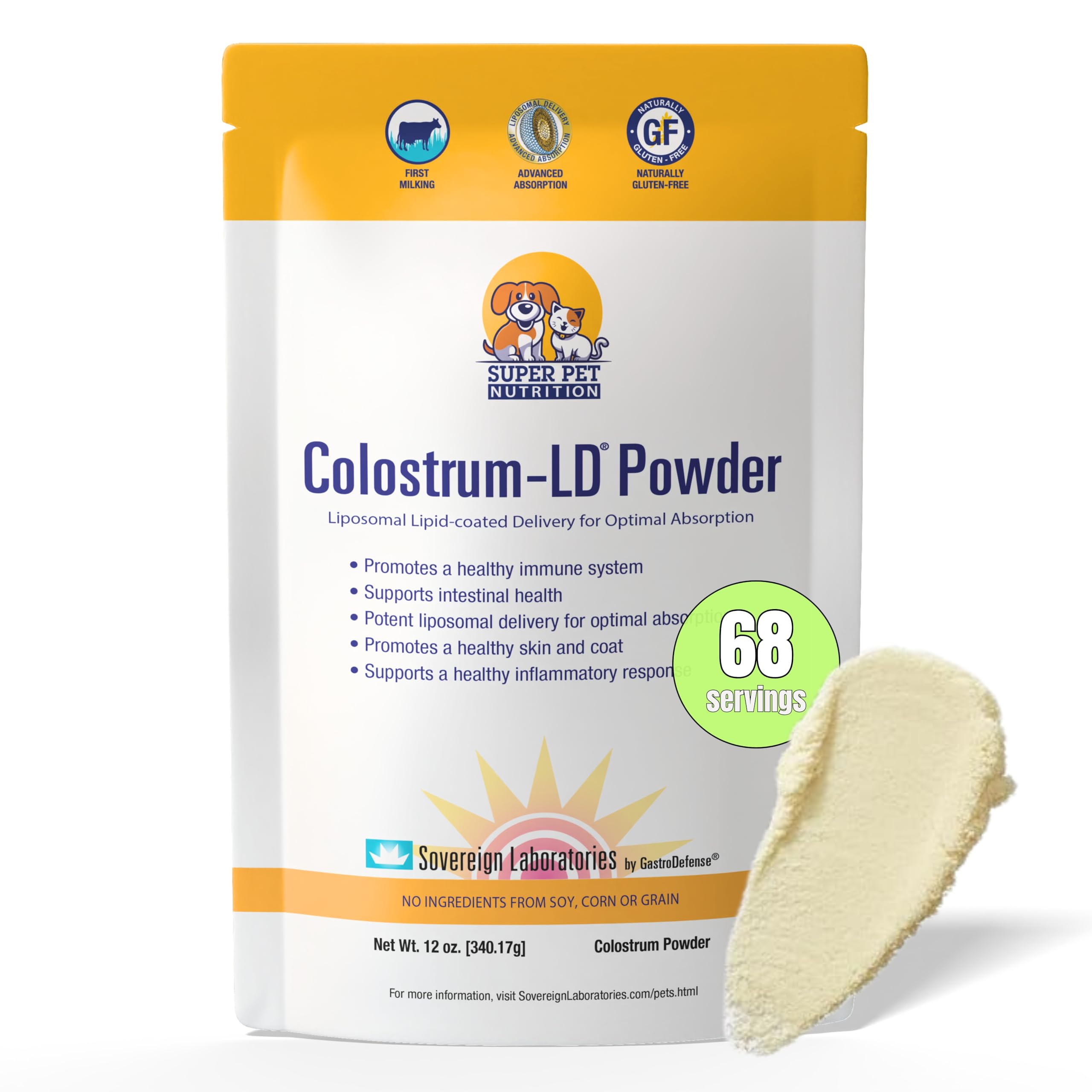 Veterinarian Approved Super Pet Nutrition - for Dogs and Cats - Liposomal Bovine Colostrum, Rich in Immunoglobulins (25%+), Support for Immune and Digestive Systems, Allergies (12 Ounces)