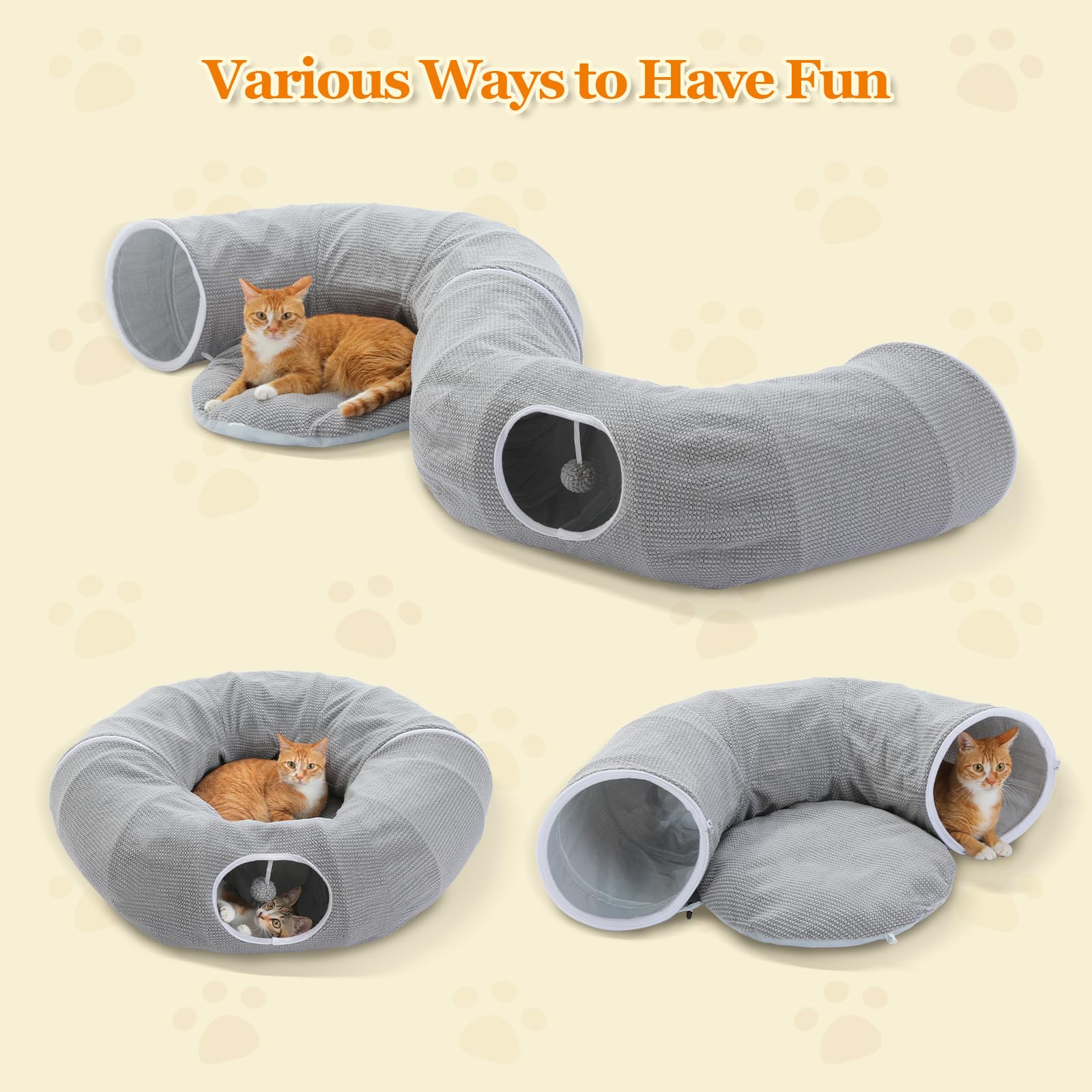 PAWZ Road Túnel de peluche para gatos, túnel de conejo, juguete para gatos, 2 en 1, forma circular, túnel para gatos y cama para gatos, diámetro de 85 cm, color gris