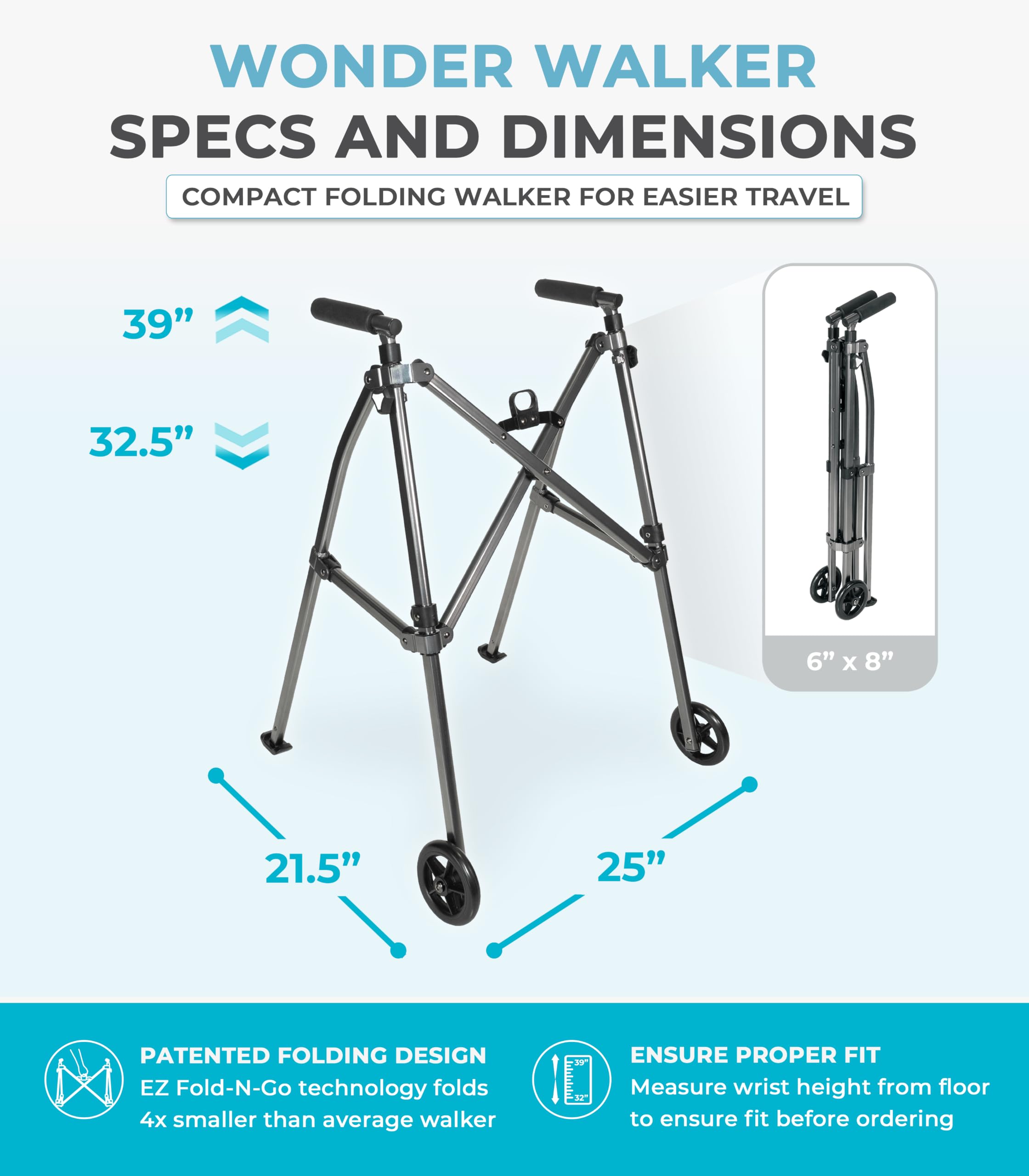 Stander Wonder Walker with 5-inch Wheels, Lightweight Folding Walker for Adults, Seniors, and Elderly, Collapsible Travel Walker, Ski Glides for Mobility Support, Compact, Black Walnut — Amazon image 10