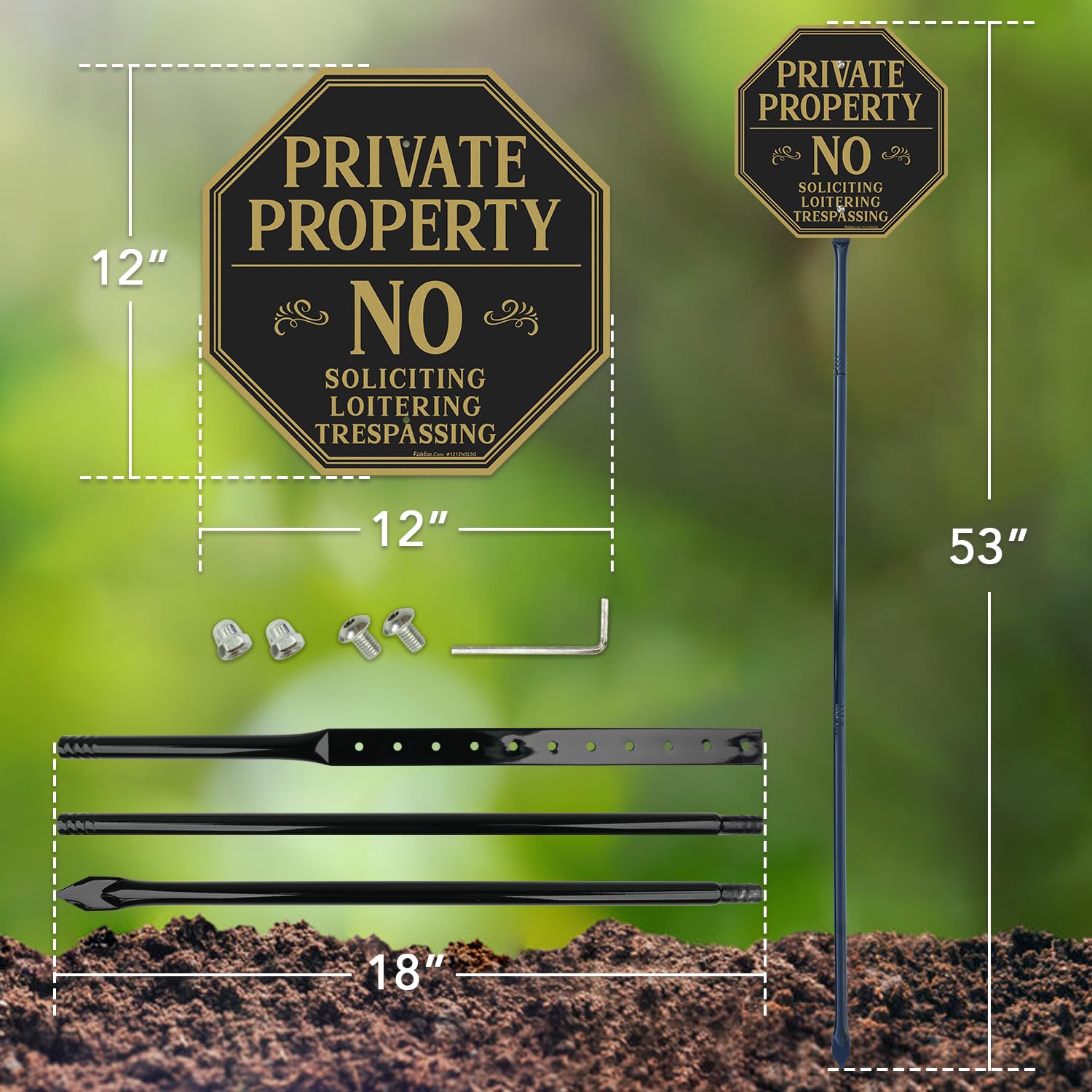 Faittoo Letrero grande de propiedad privada con estaca gruesa de metal de 137 cm, paquete de 4 unidades de 12 x 12 pulgadas, aluminio pesado libre de óxido, reflectante, resistente a la decoloración