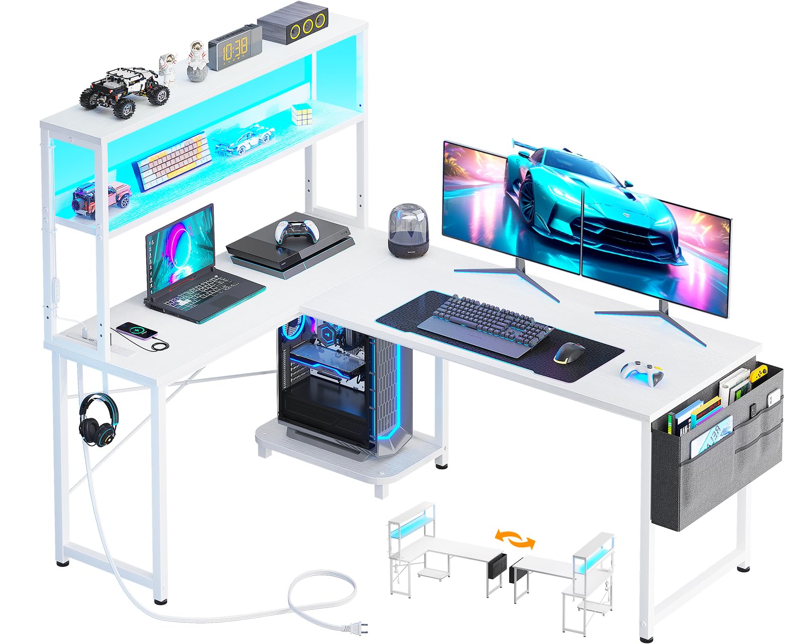 Amazon | AODK ゲーミングデスク コンセント付き パソコンデスク 袋