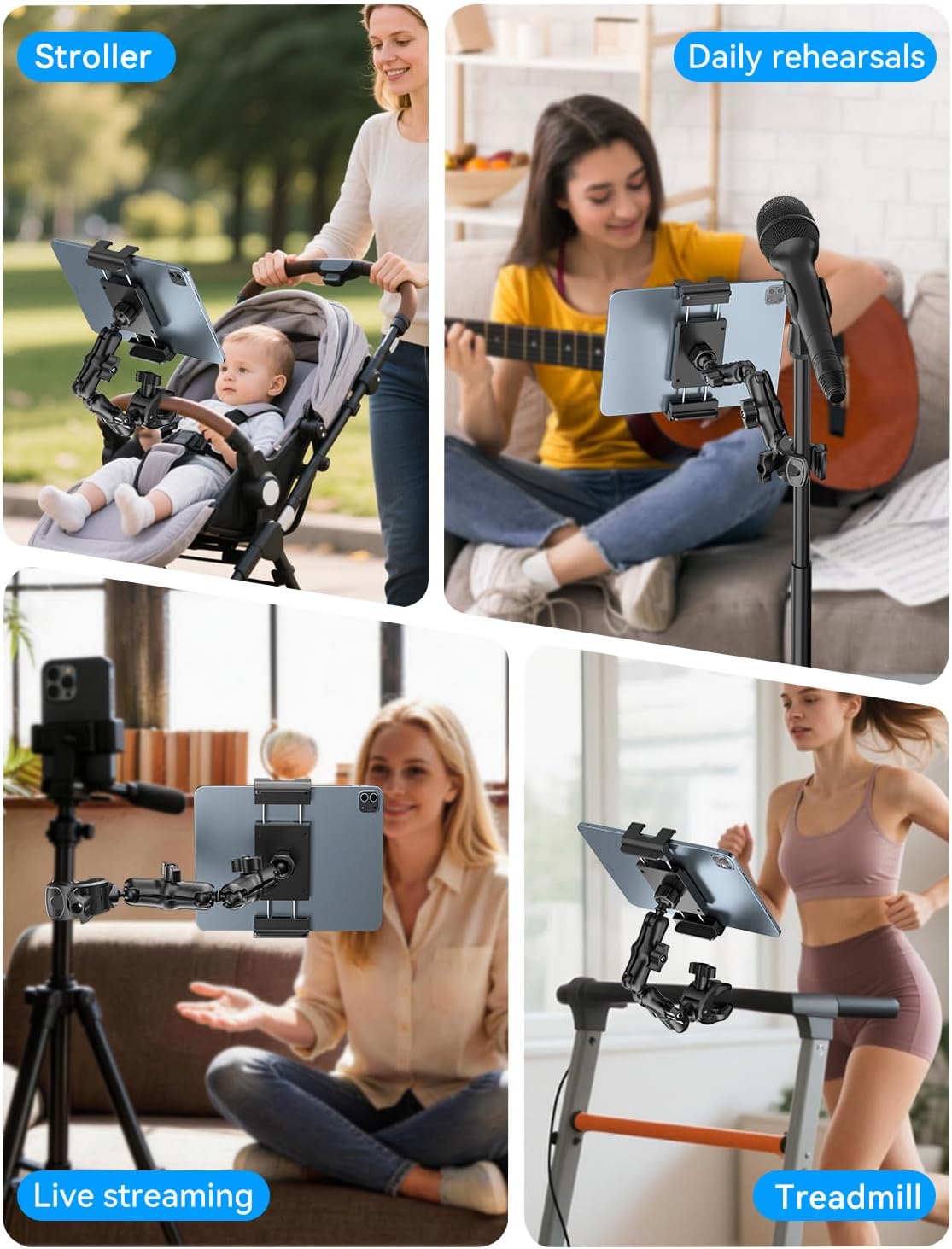 PLDHPRO Tablet Holder for Mic Stand,iPad Clamp Mount with Long Arm,360°Rotating Adjustable Tablet Mount for Microphone Stand,Fits 5.1"-15.6" iPad Pro 12.9, Galaxy,iPhone