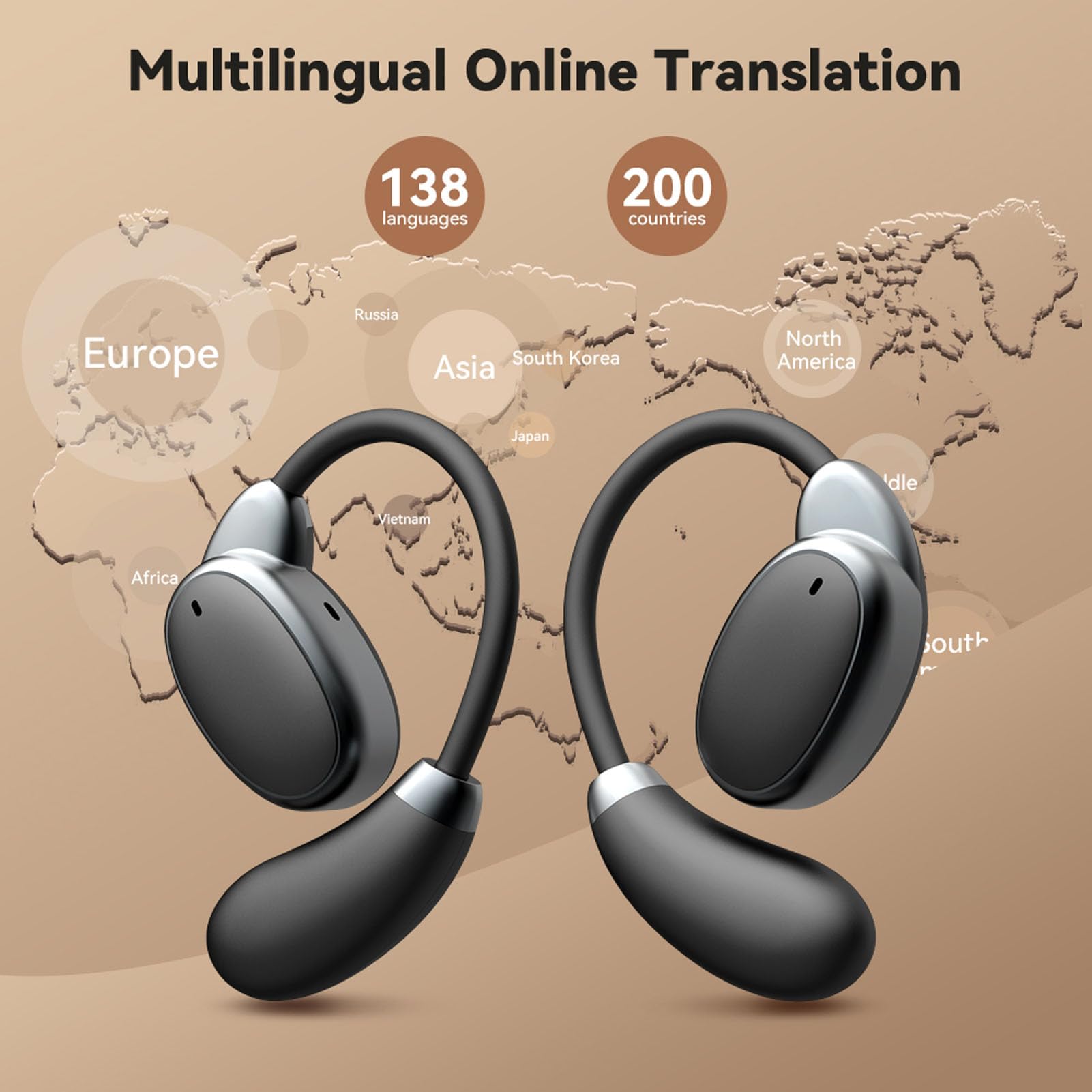 Goshyda Aurbud di AI Translation in Tempo Reale - 150 Lingue Dispositivo Traduttore Nessuna Abbonamento, Cuffie Bluetooth 5.4 Translator con Alta Precisione per le attività di Viaggio